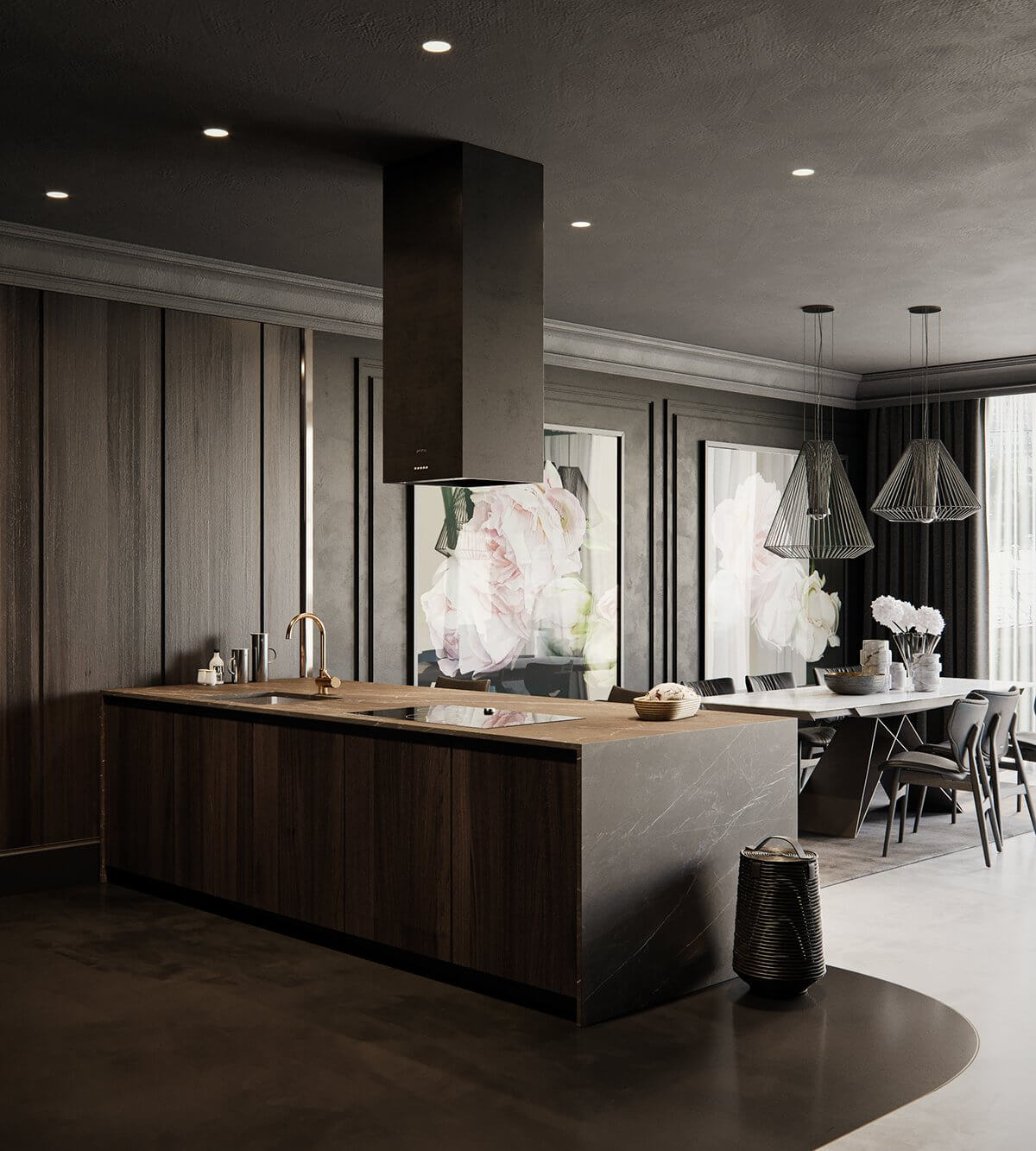 Moscow apartment kitchen dining room - cgi visualization