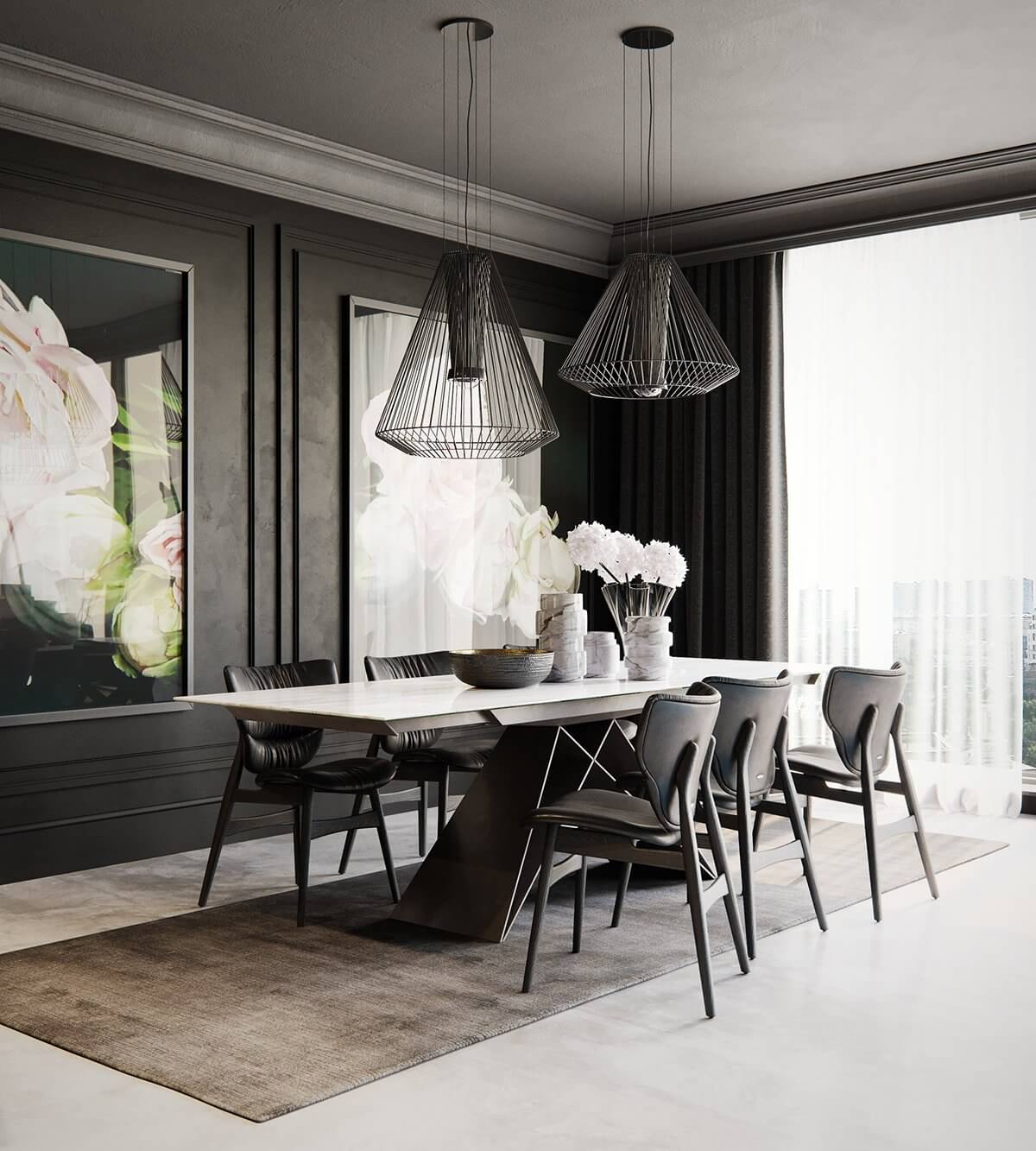 Moscow apartment kitchen dining room table - cgi visualization