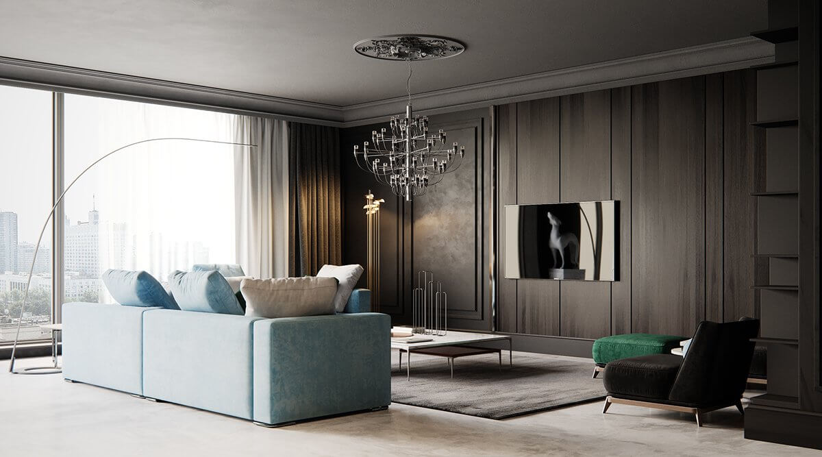 Moscow apartment living room sofa - cgi visualization