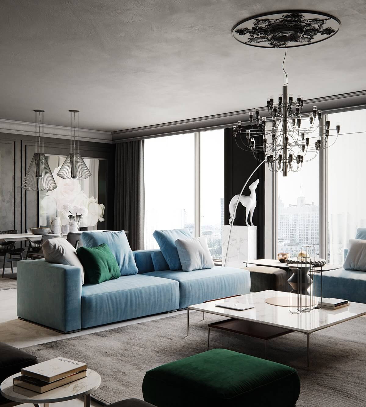 Moscow apartment living room table - cgi visualization