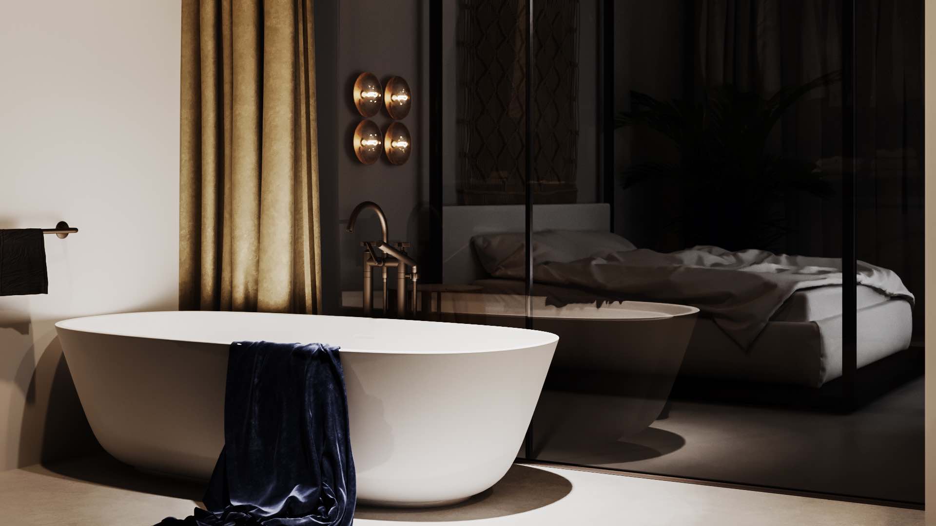 Oasis Apartment bathroom design bathtub - cgi visualization