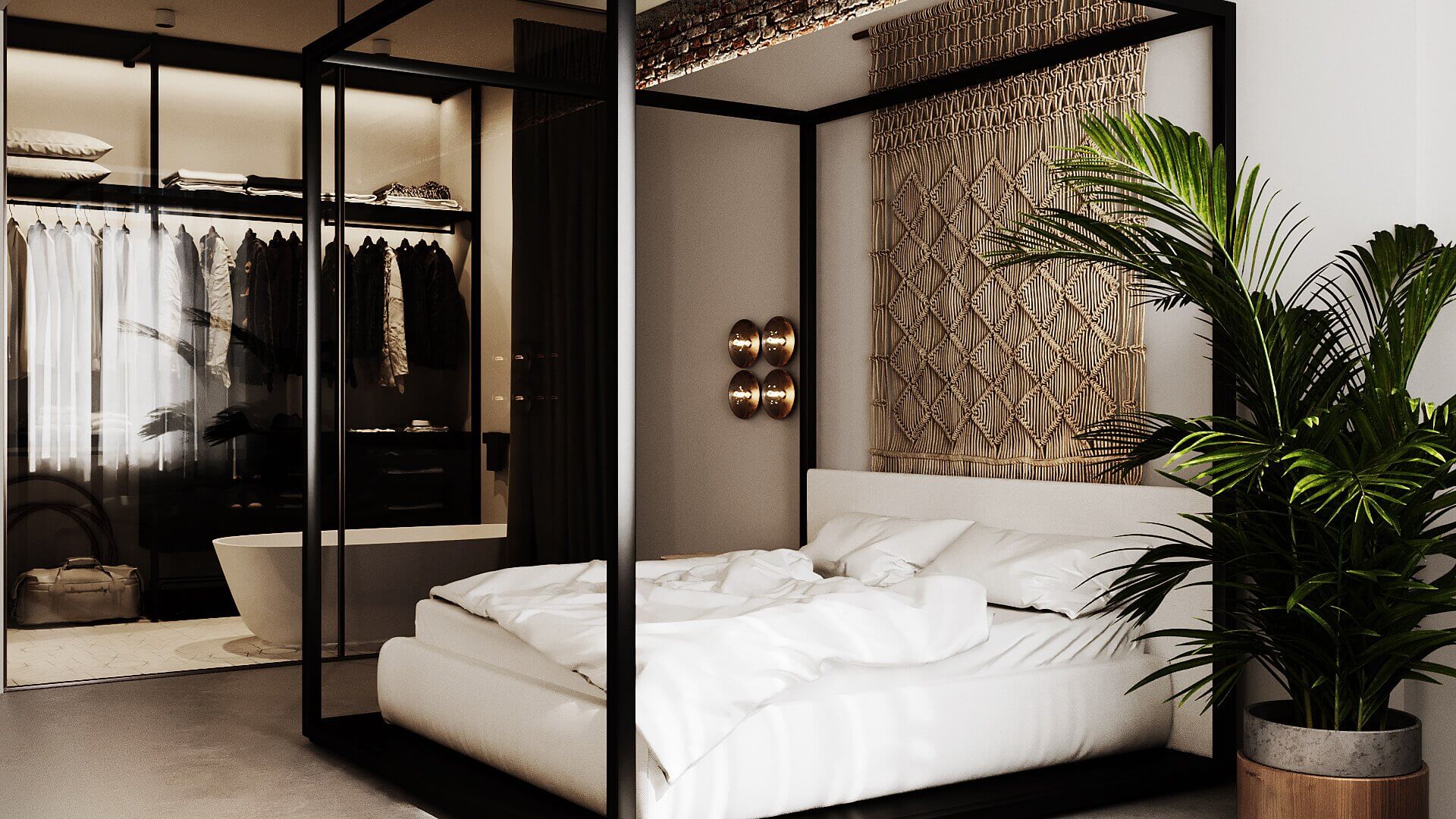 Oasis Apartment bedroom wardrobe open led light - cgi visualization