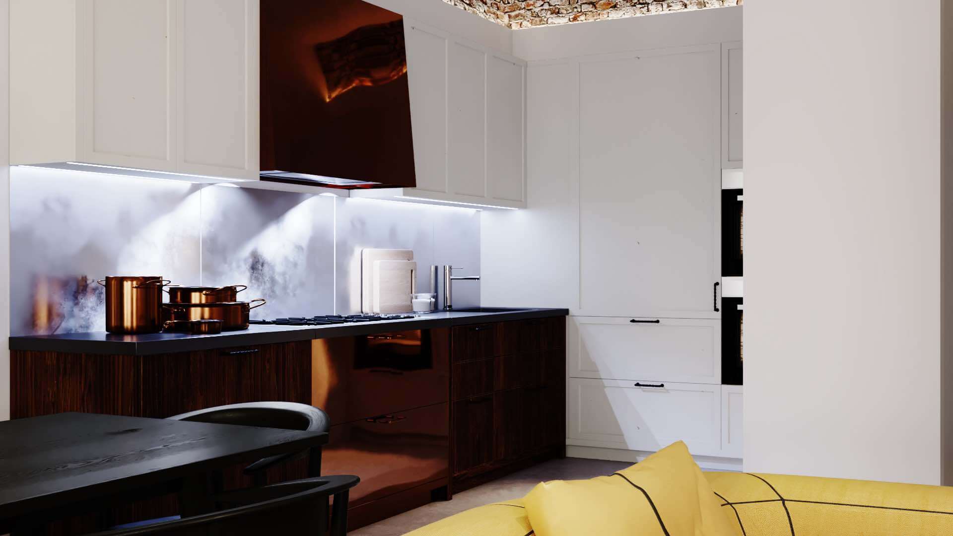 Oasis Apartment kitchen modern wood light - cgi visualization