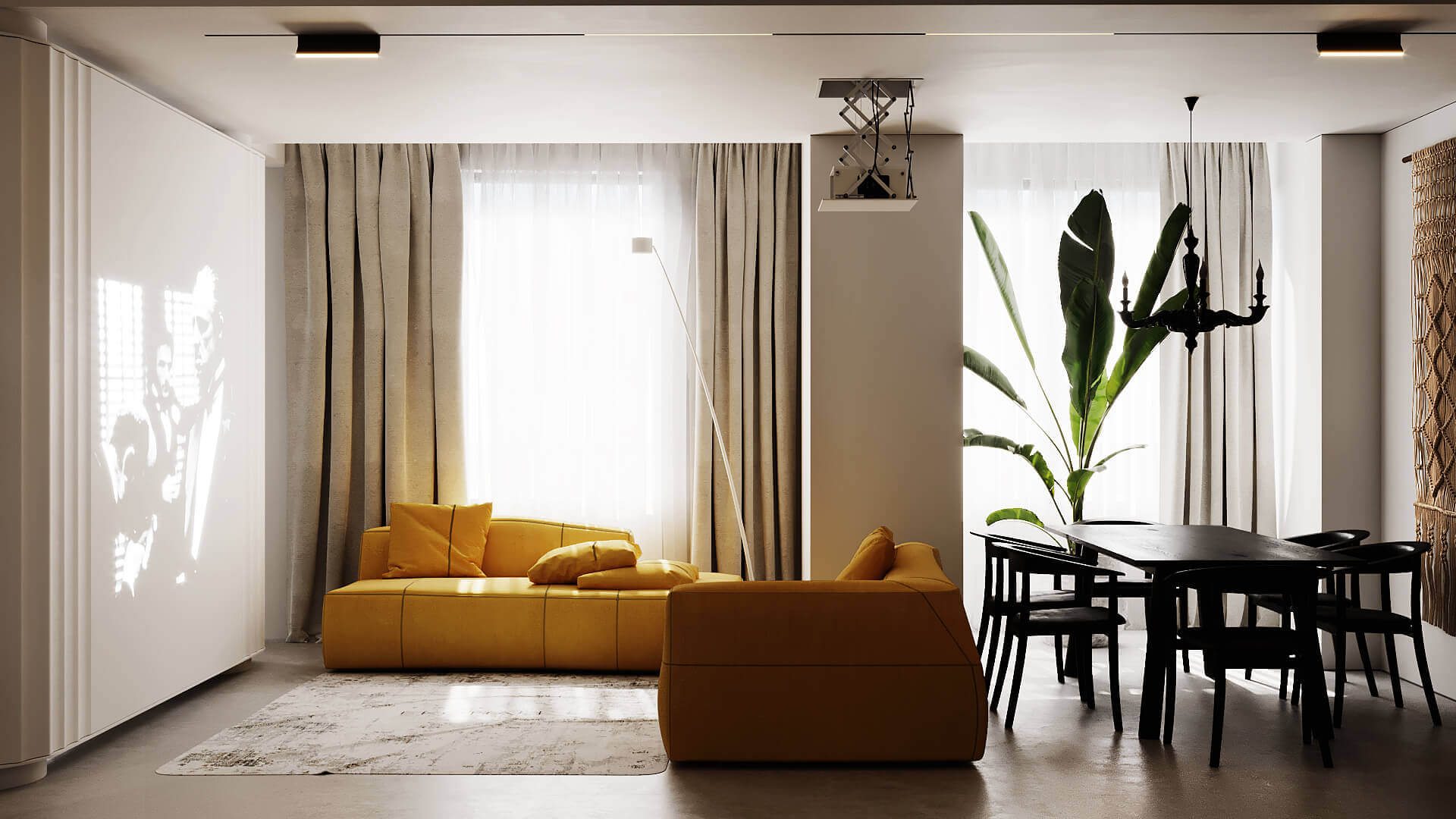 Oasis Apartment living room dining room design - cgi visualization