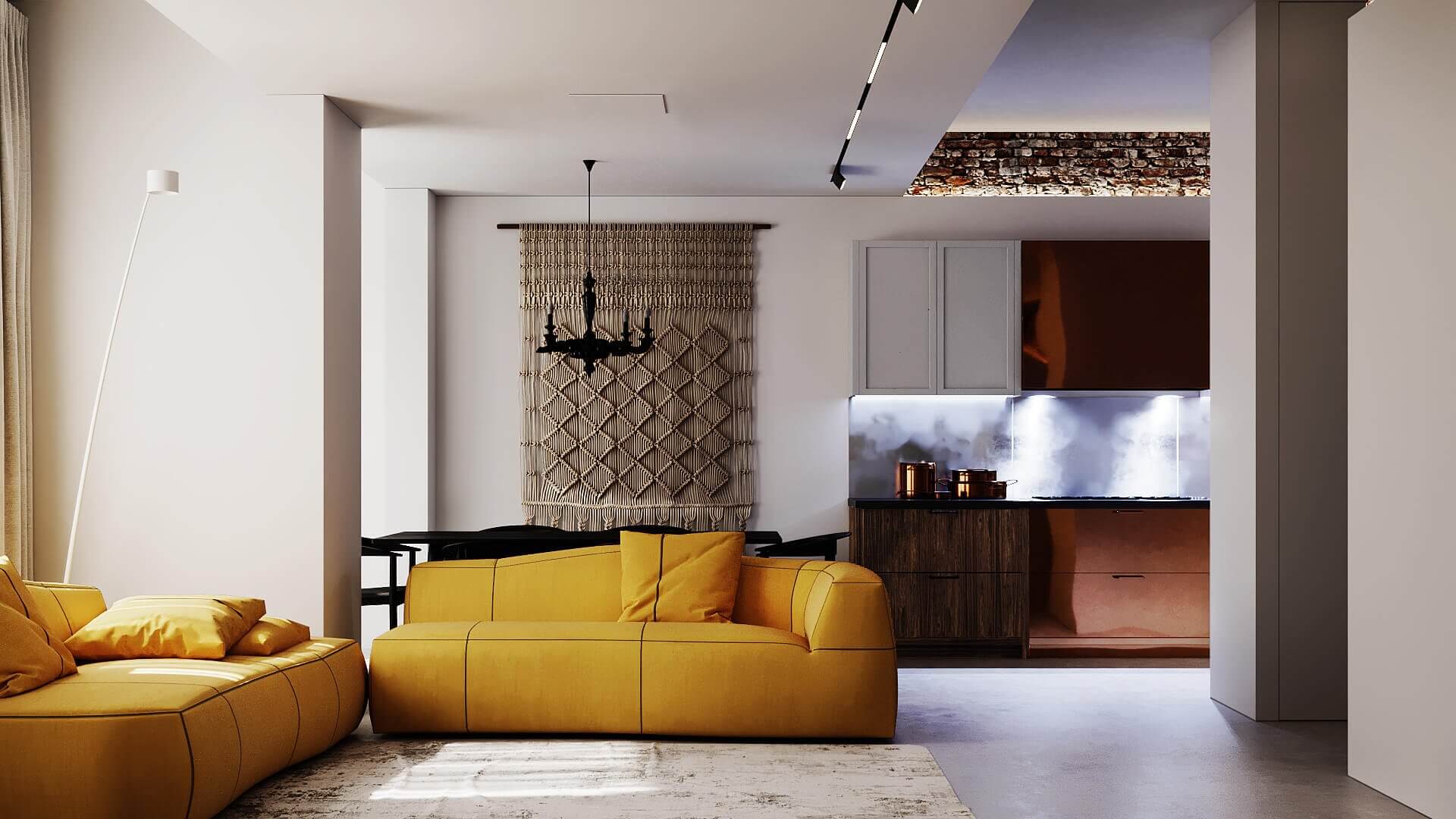 Oasis Apartment living room kitchen design - cgi visualization
