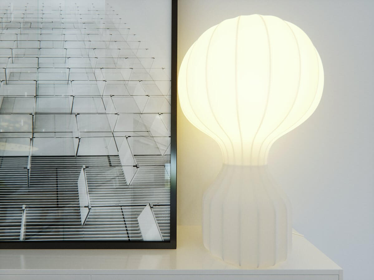 Open loft design sideboard table lamp white - cgi visualization