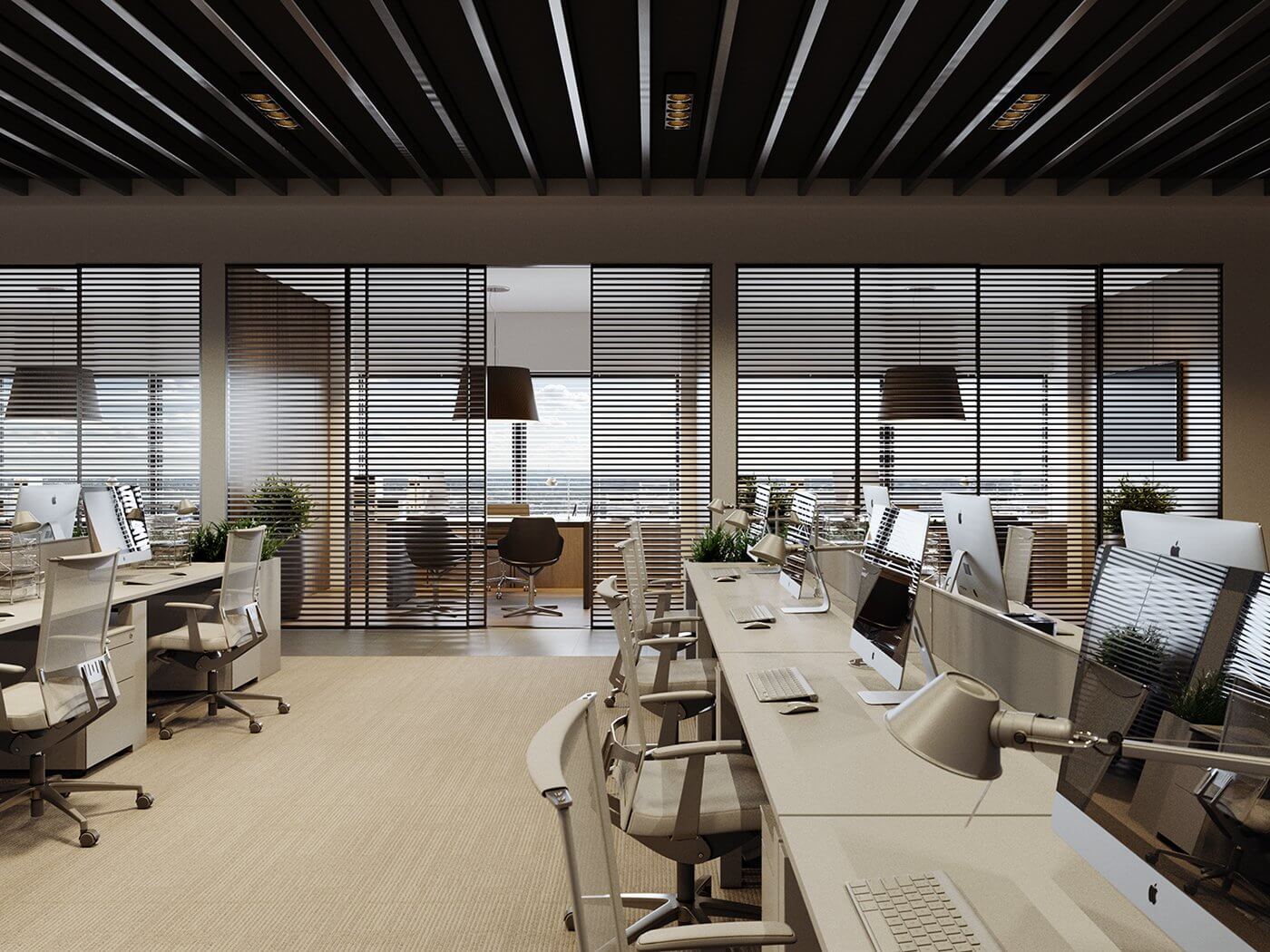 Open office in UK workspace imac apple - cgi visualization