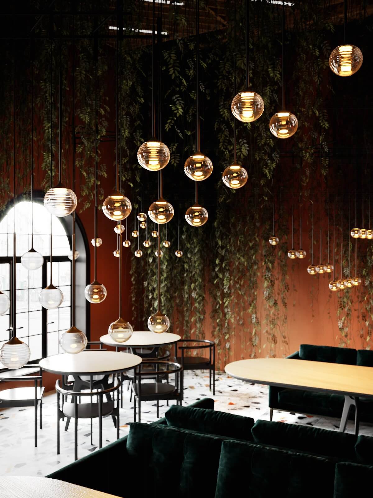 Organic restaurant ceiling lamps - cgi visualization