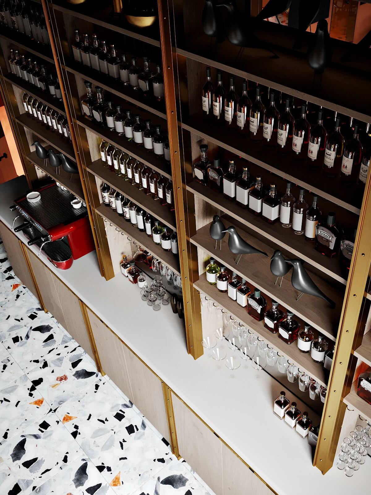 Organic restaurant wall cabinet liquor - cgi visualization