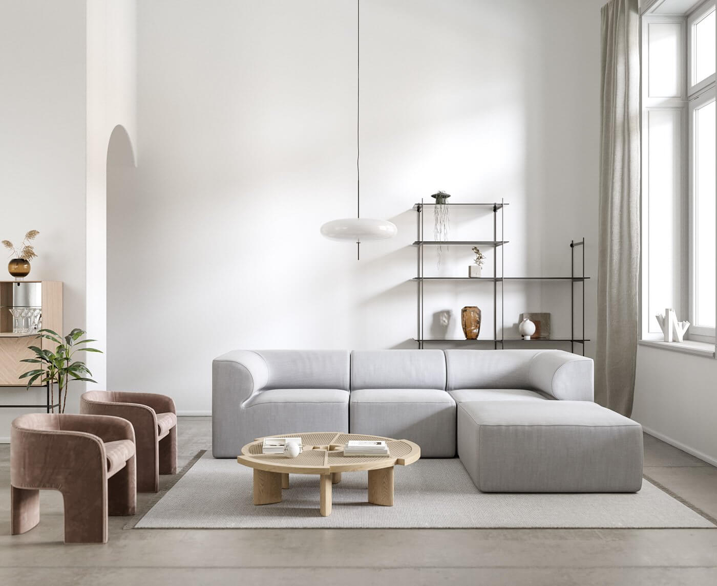 Pale stylish apartment living room design - cgi visualization