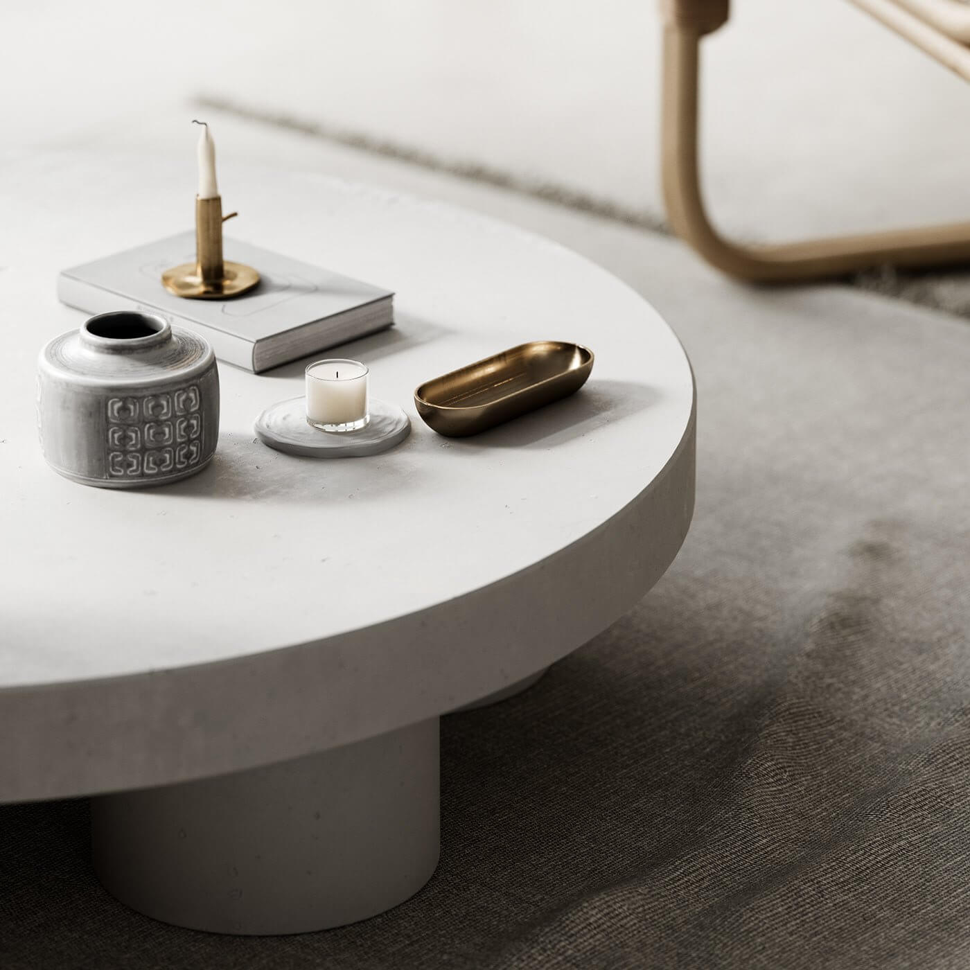 Pale stylish apartment side table concrete accessoires - cgi visualization