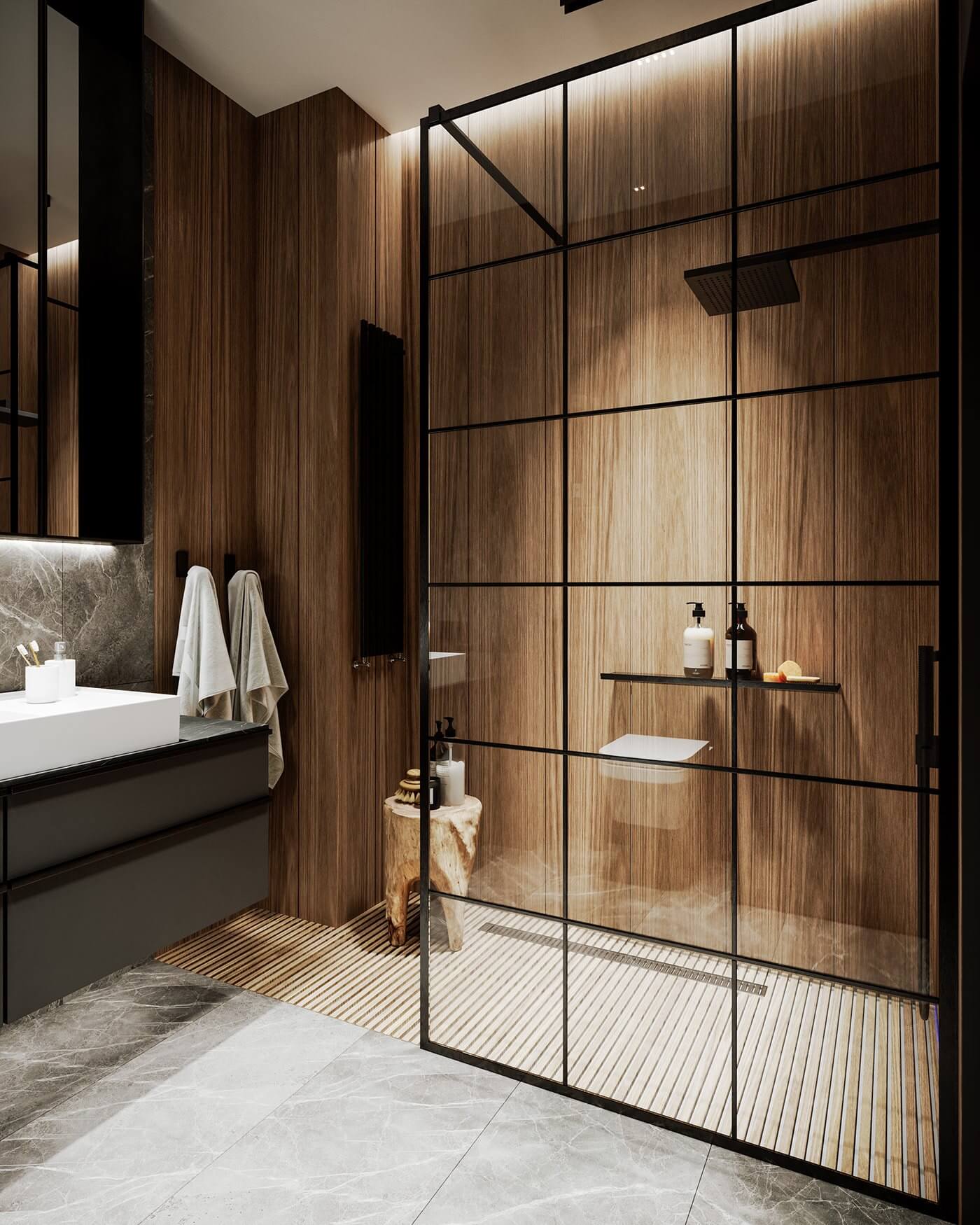 Pechersky Apartment bathroom wood wall - cgi visualization