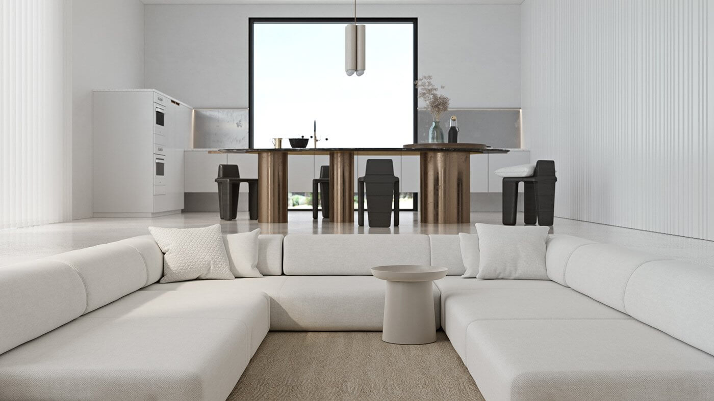 Simple white loft design living room - cgi visualization