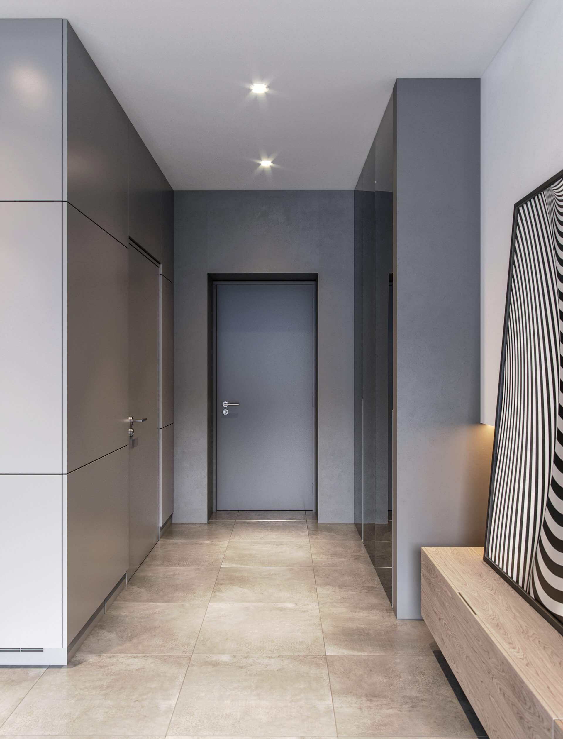Small 63 m2 Apartment corridor entrance - cgi visualization