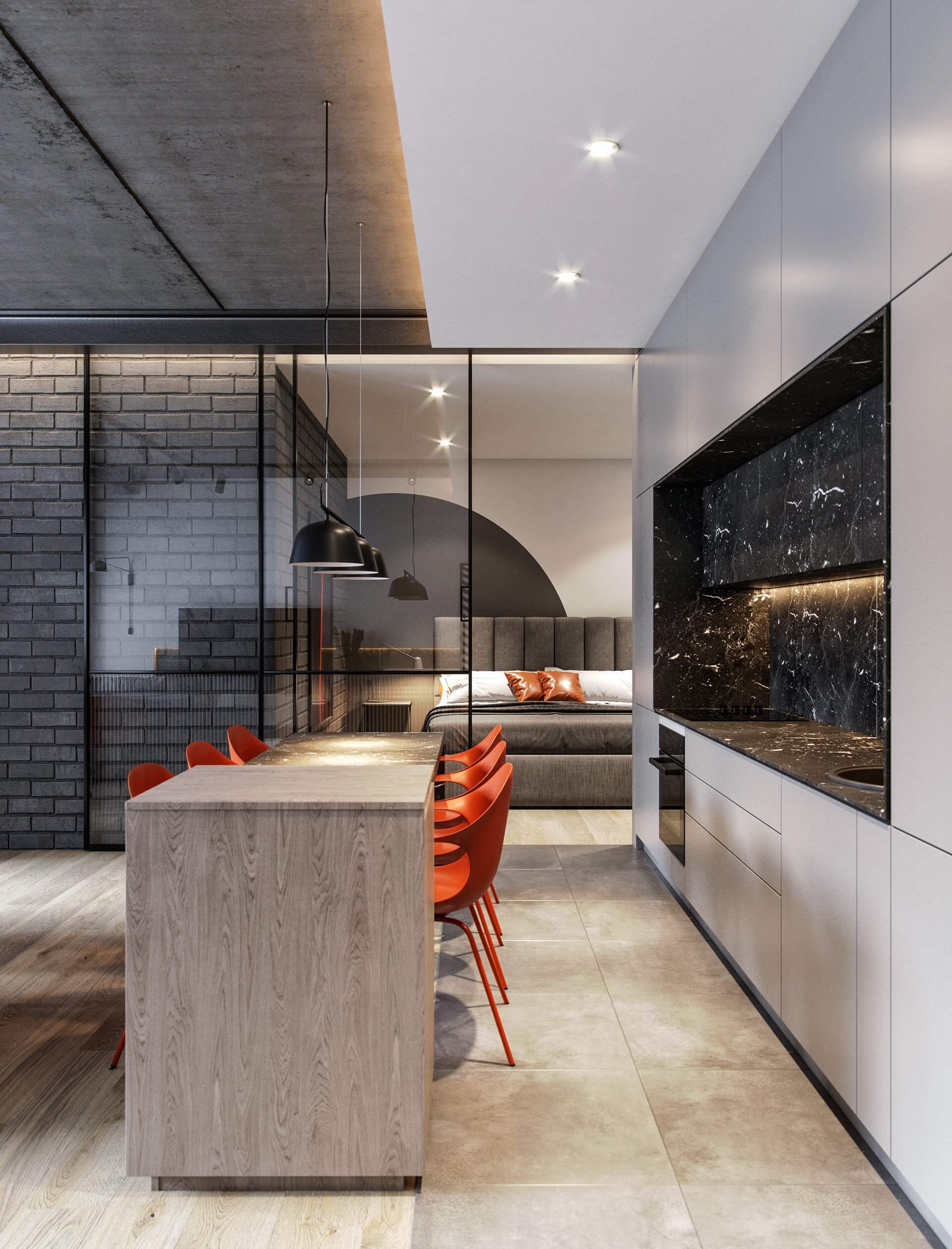 Small 63 m2 Apartment kitchen design - cgi visualization