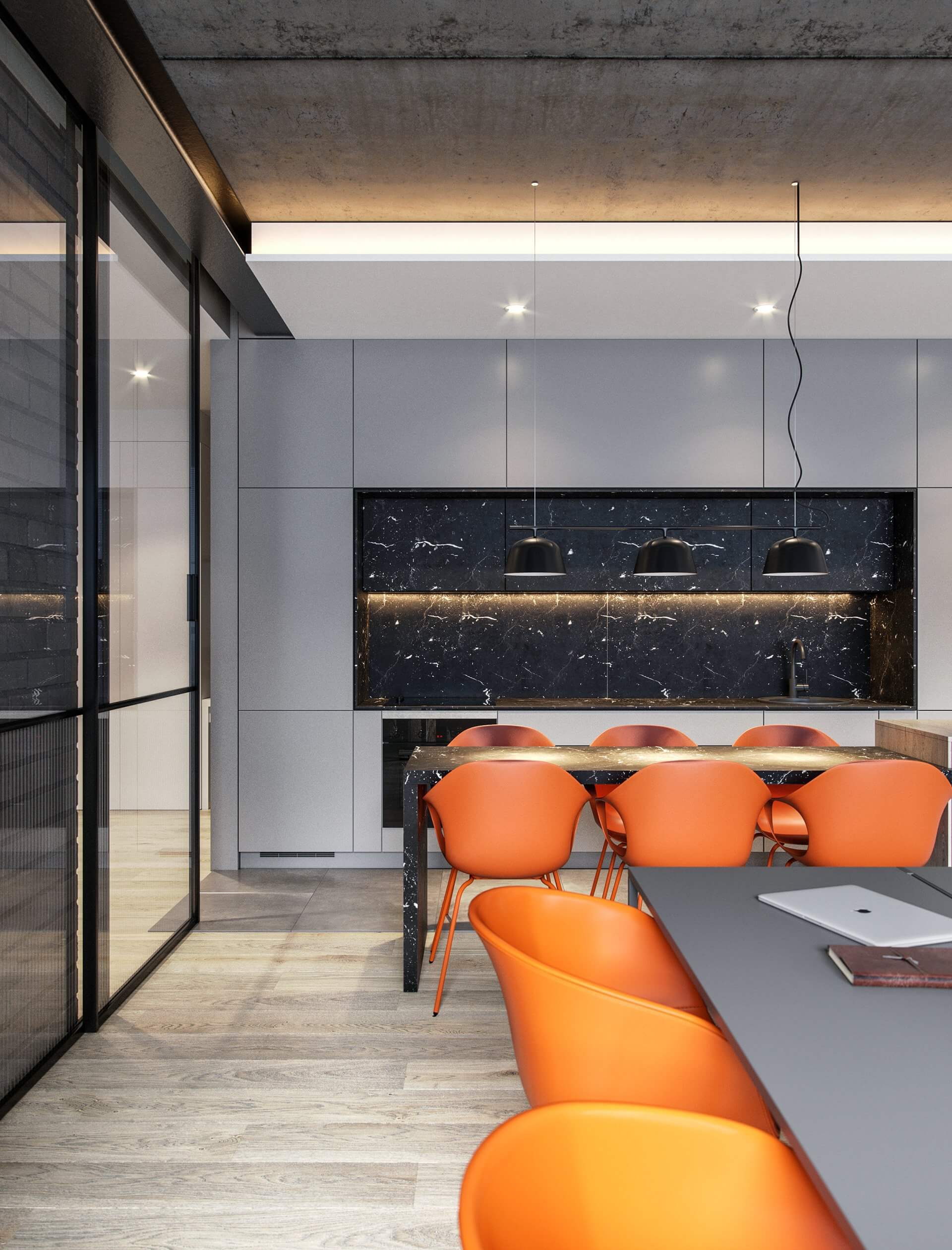 Small 63 m2 Apartment kitchen design modern - cgi visualization
