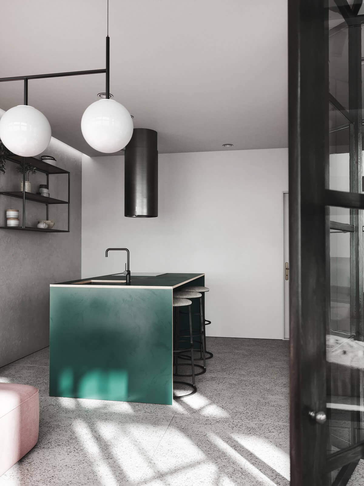 Small apartment kitchen concrete - cgi visualization