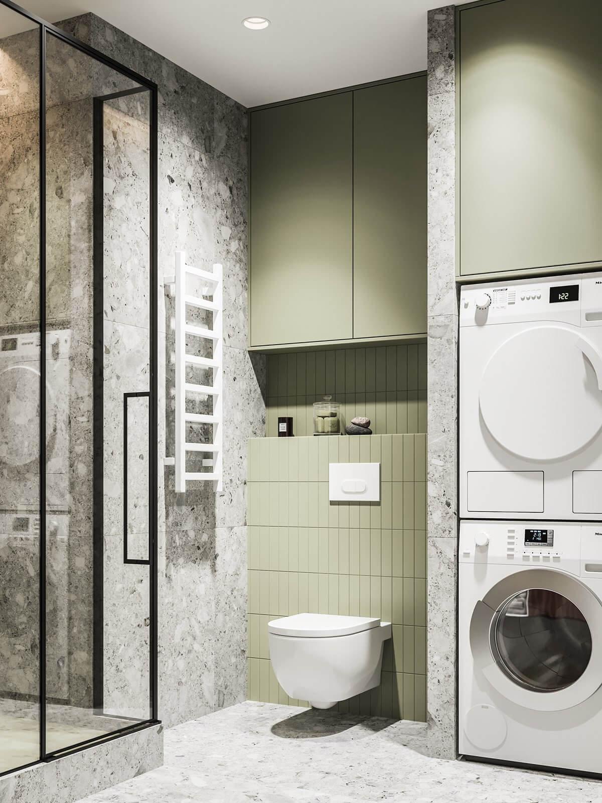 Stylish Classic Flat bathroom design shower wash machine - cgi visualization
