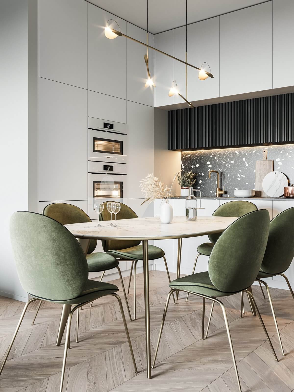Stylish Classic Flat dining room kitchen area - cgi visualization