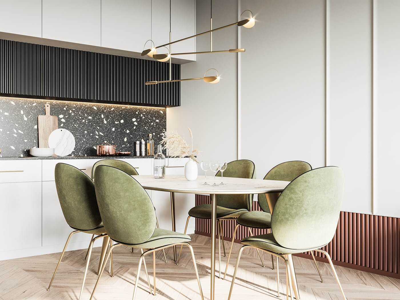 Stylish Classic Flat dining room kitchen modern - cgi visualization