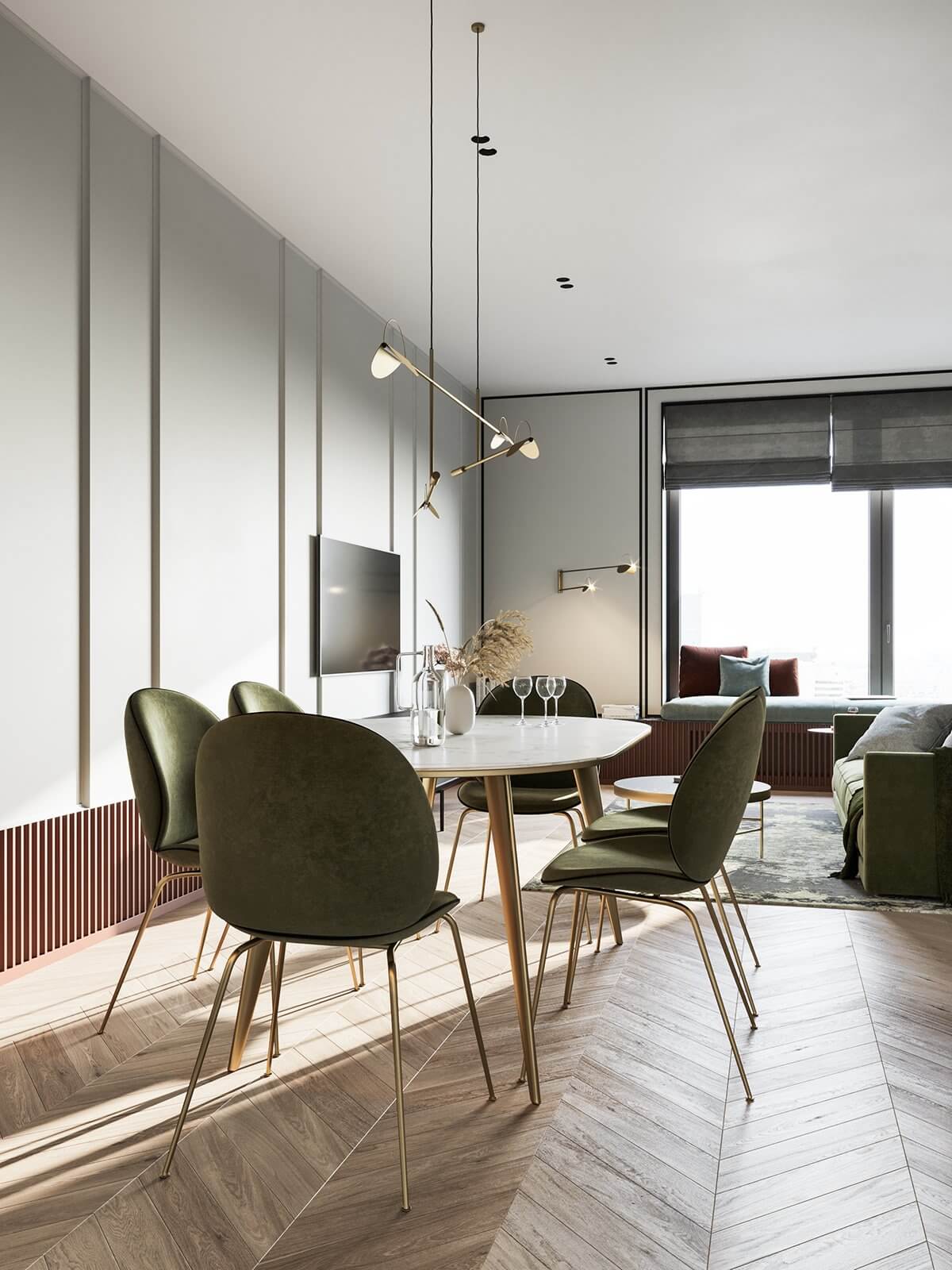 Stylish Classic Flat dining room living area - cgi visualization