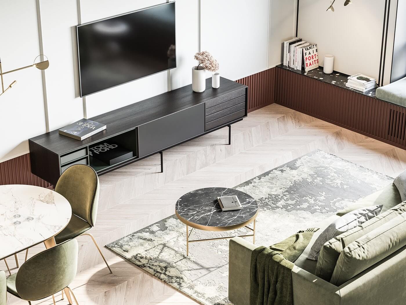 Stylish Classic Flat living room sidebaord tv wall - cgi visualization