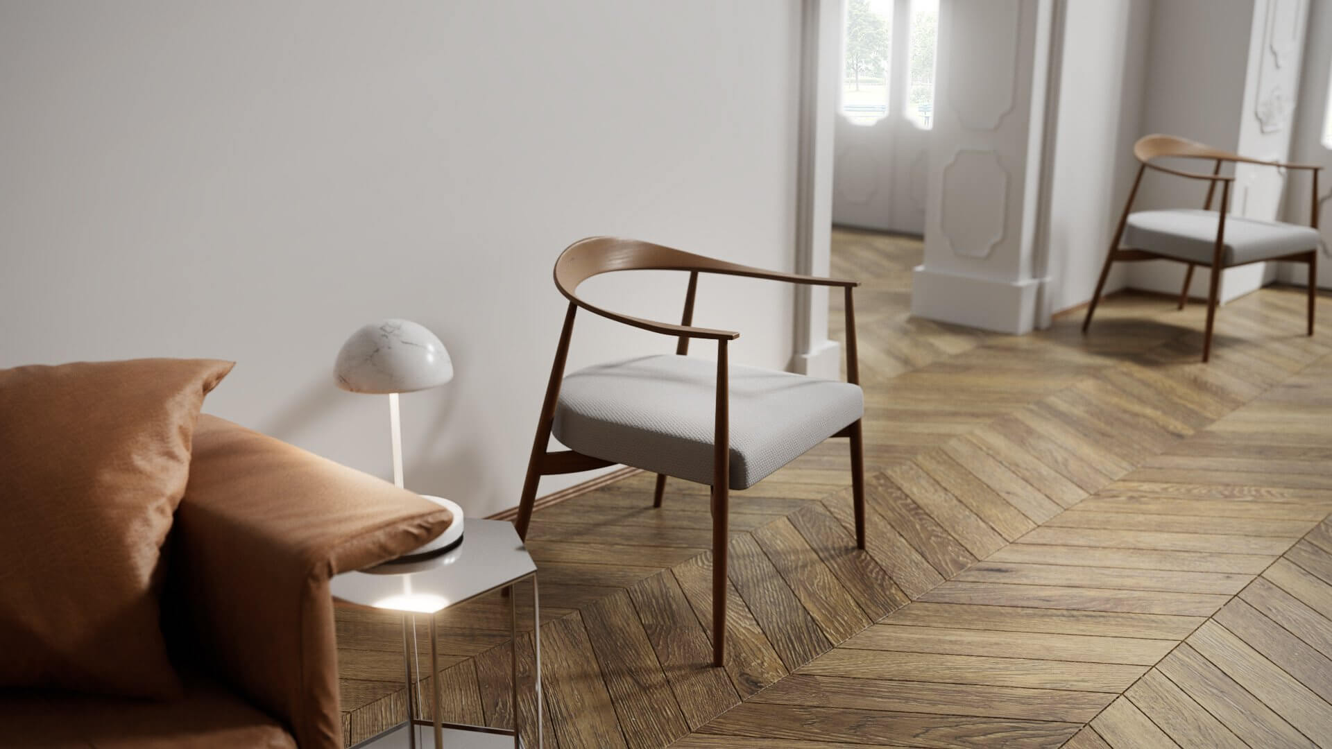 Stylish and classic living room chair wood - cgi visualization