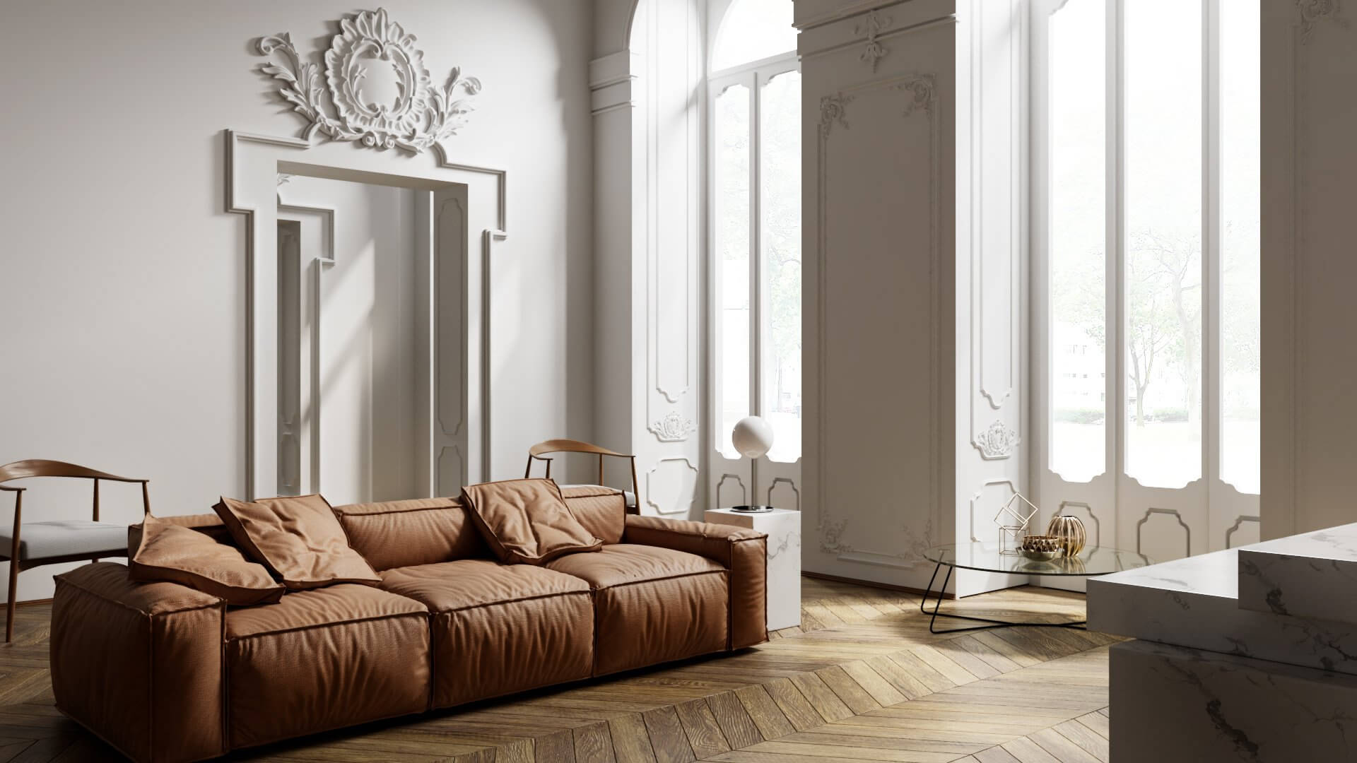 Stylish and classic living room couch - cgi visualization