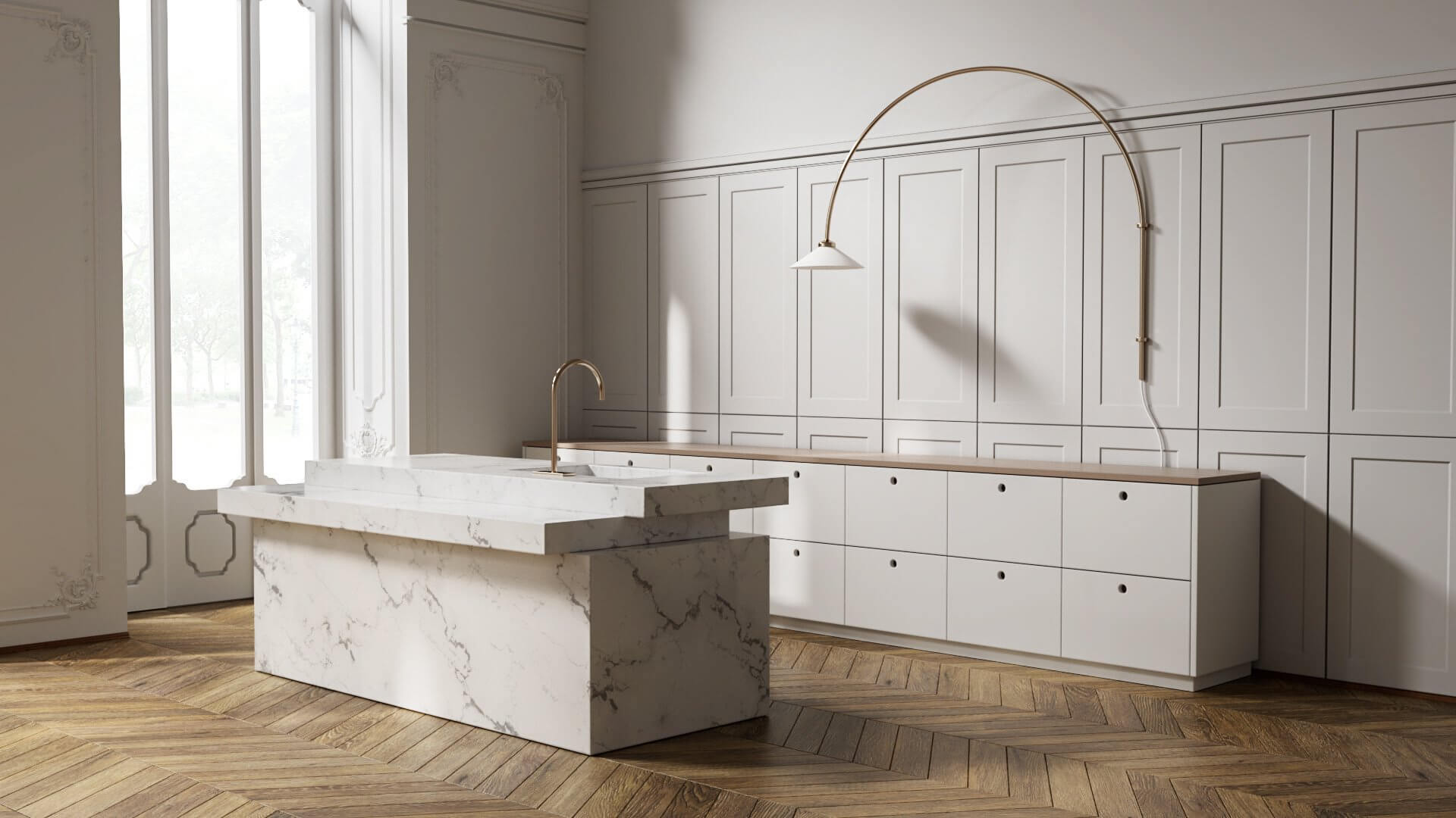 Stylish and classic living room kitchen marble - cgi visualization
