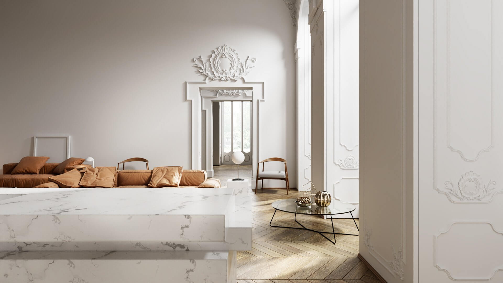 Stylish and classic living room white - cgi visualization