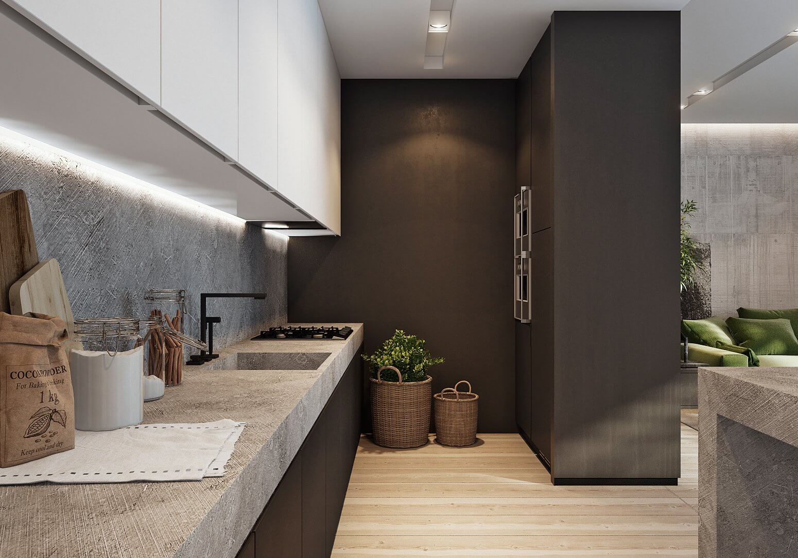 Stylish cozy apartment in italy kitchen stone top - cgi visualization