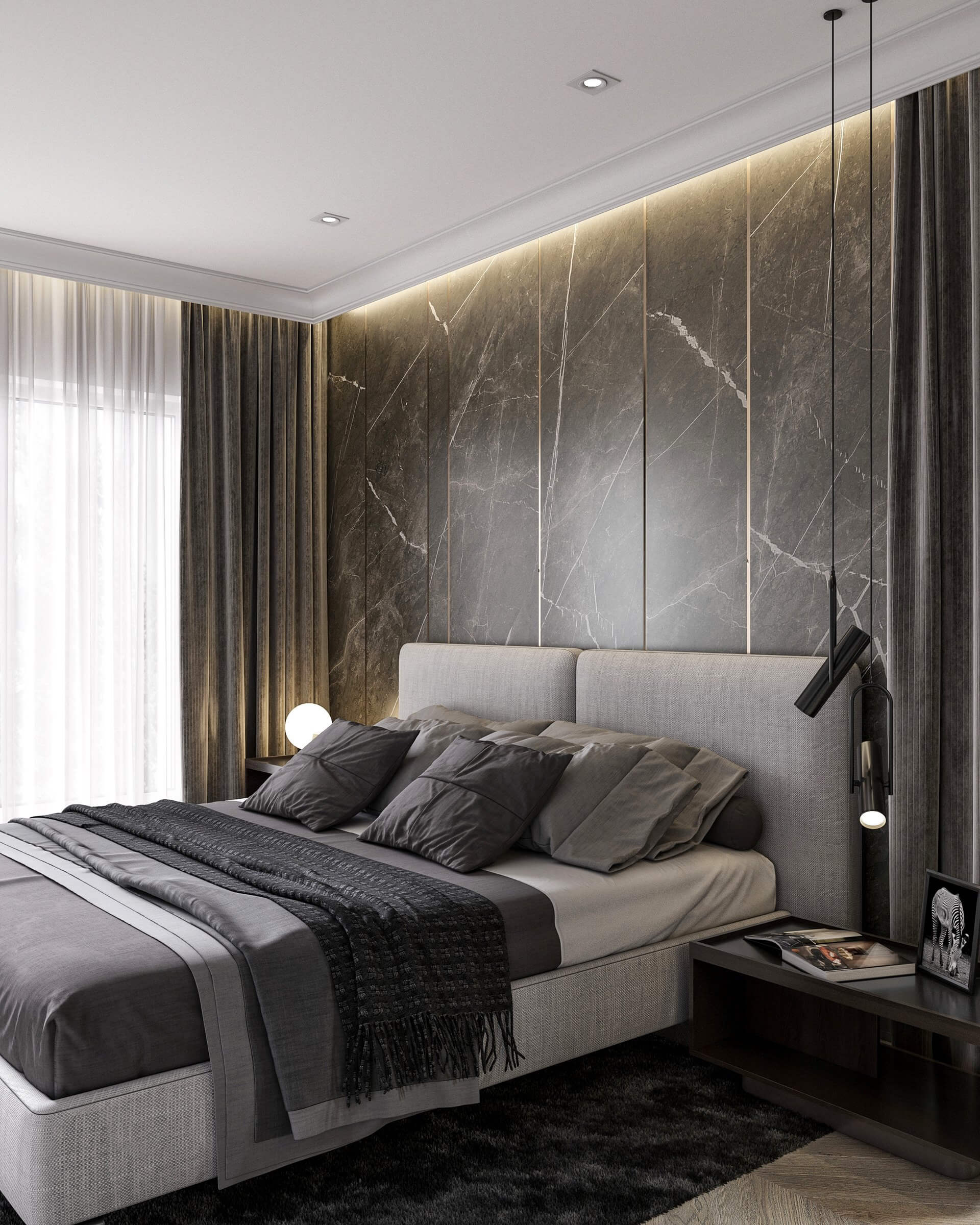 Stylish interior concept design bedroom bed fabric - cgi visualization