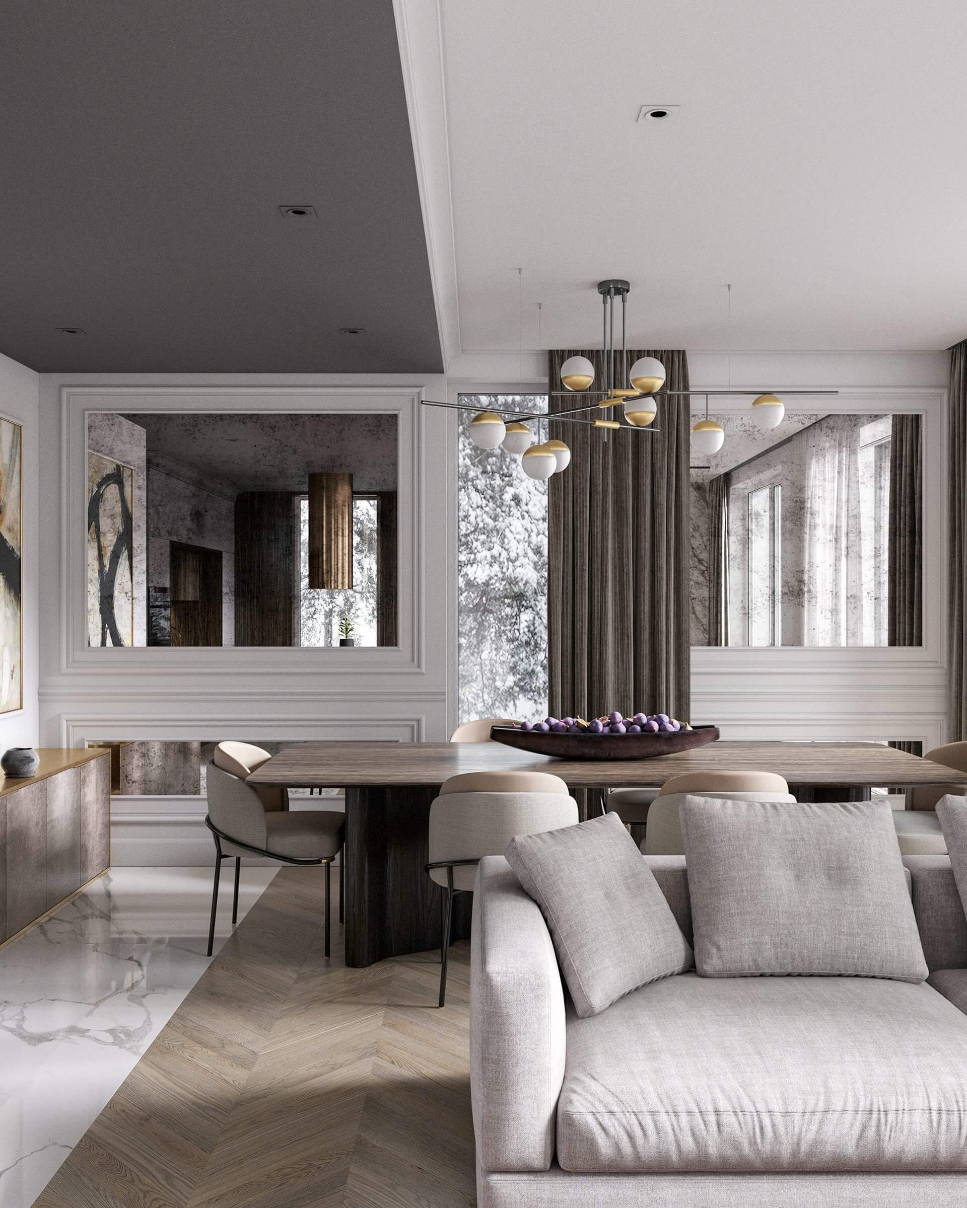 Stylish interior concept design living and dining room - cgi visualization