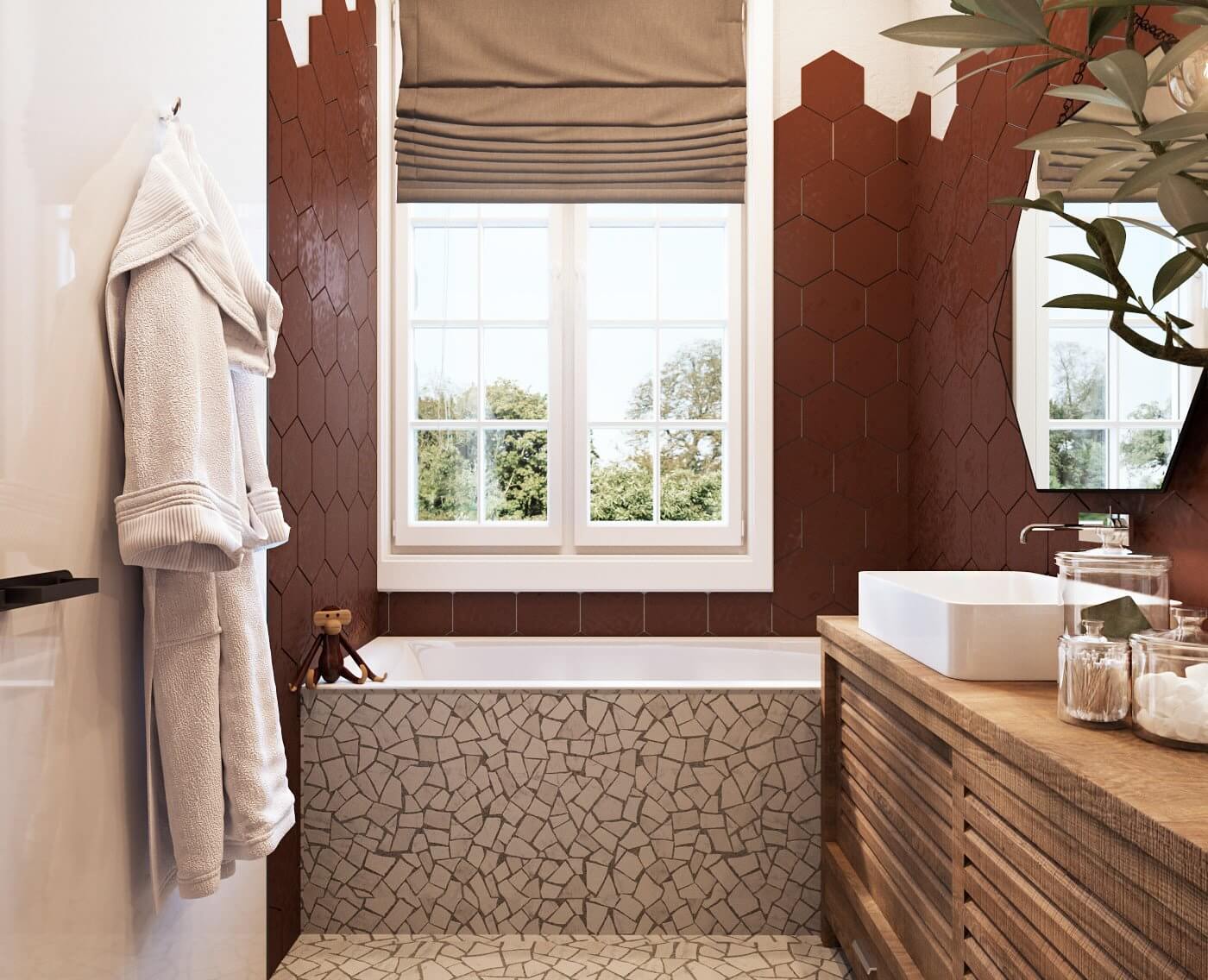 The Villa in Italy guest bathroom bathtub towels - cgi visualization