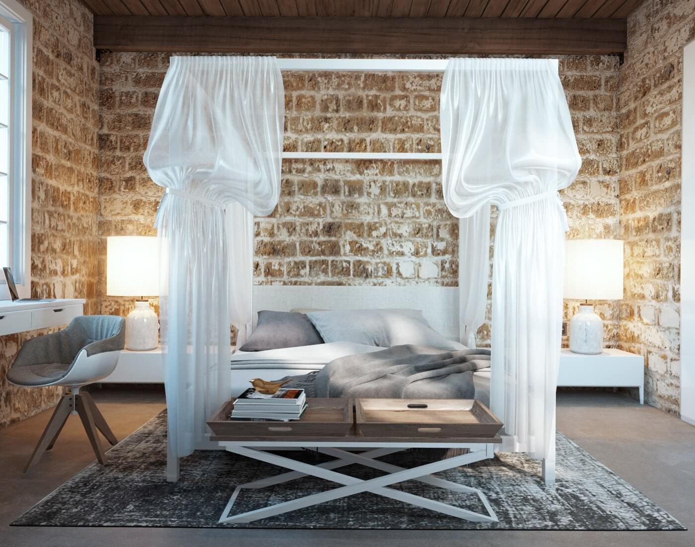 The Villa in Italy guest bedroom bed - cgi visualization