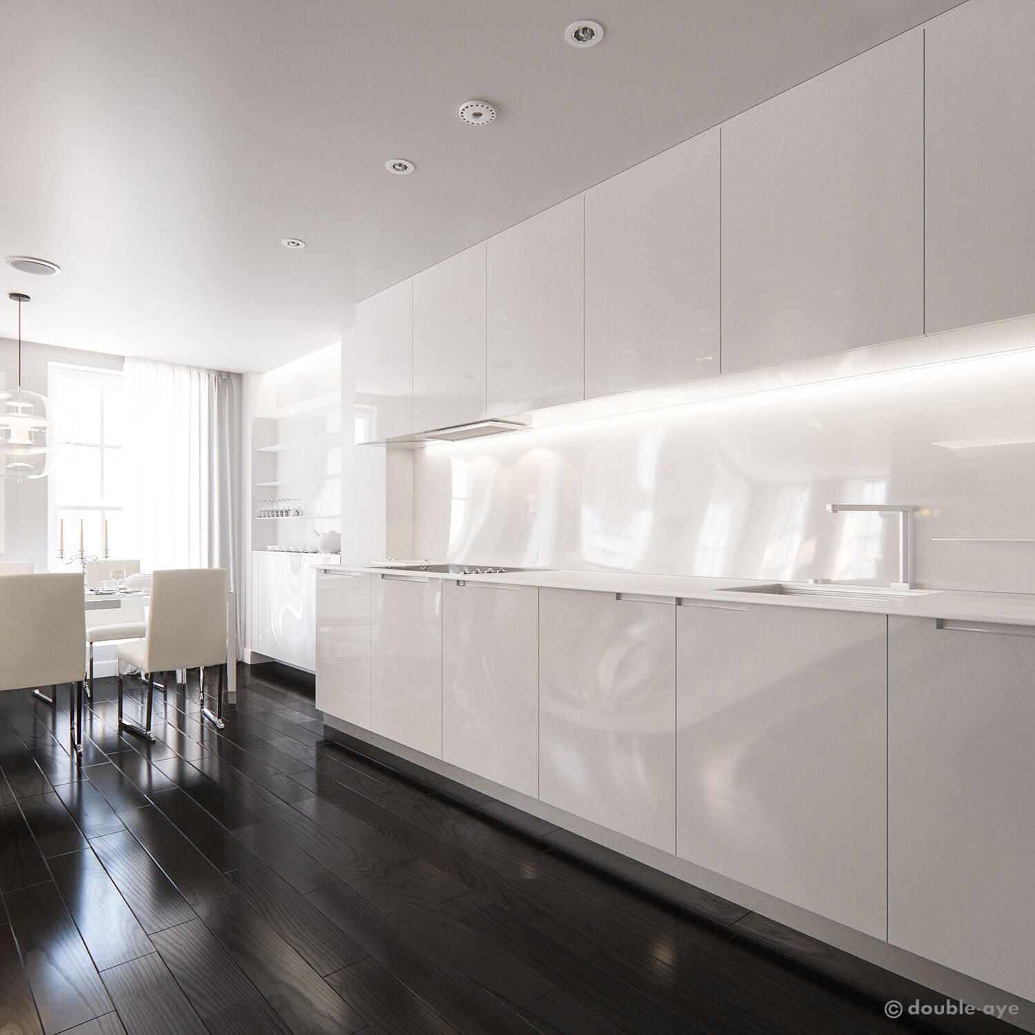 The apple apartments dining room kitchen white - cgi visualization
