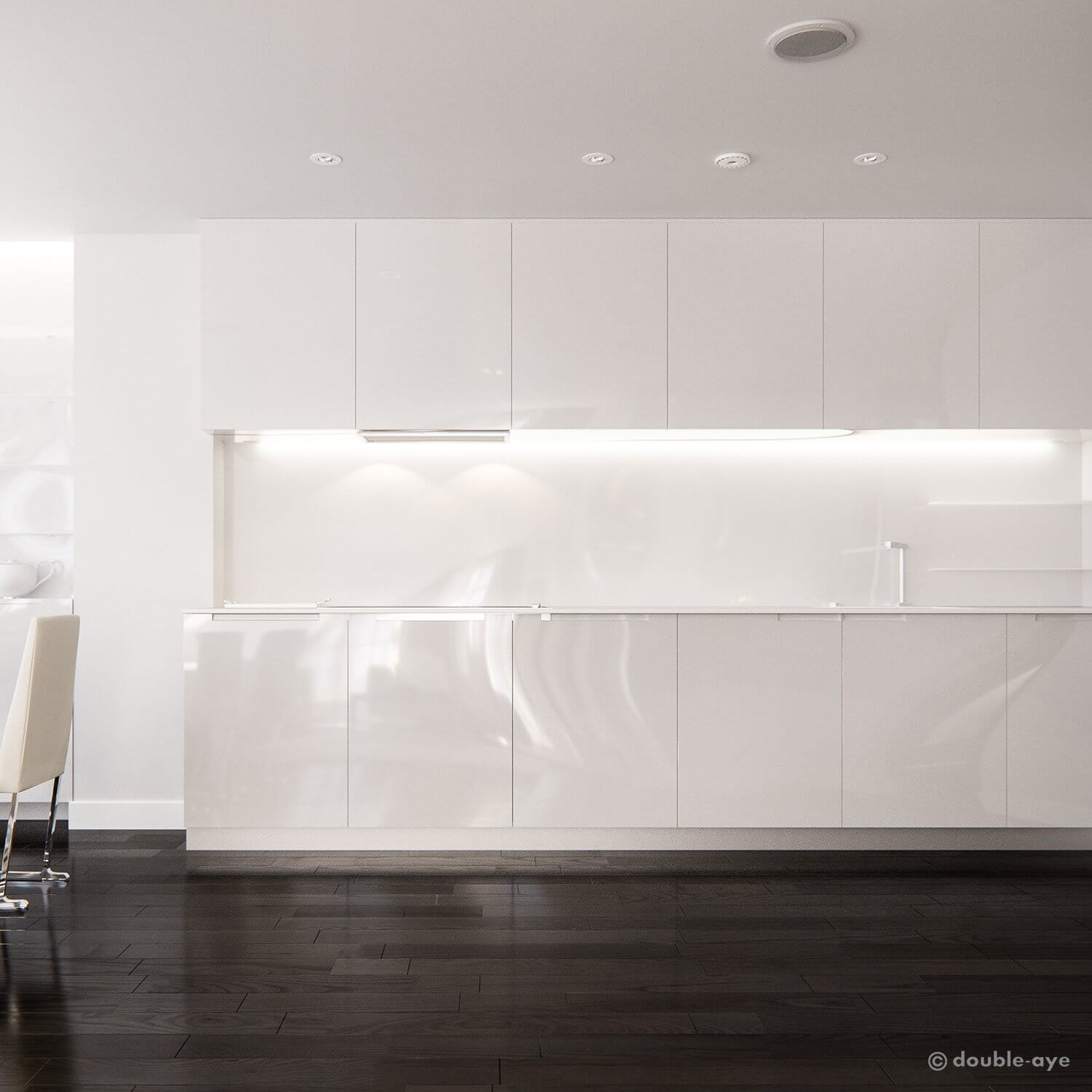 The apple apartments kitchen white glossy - cgi visualization