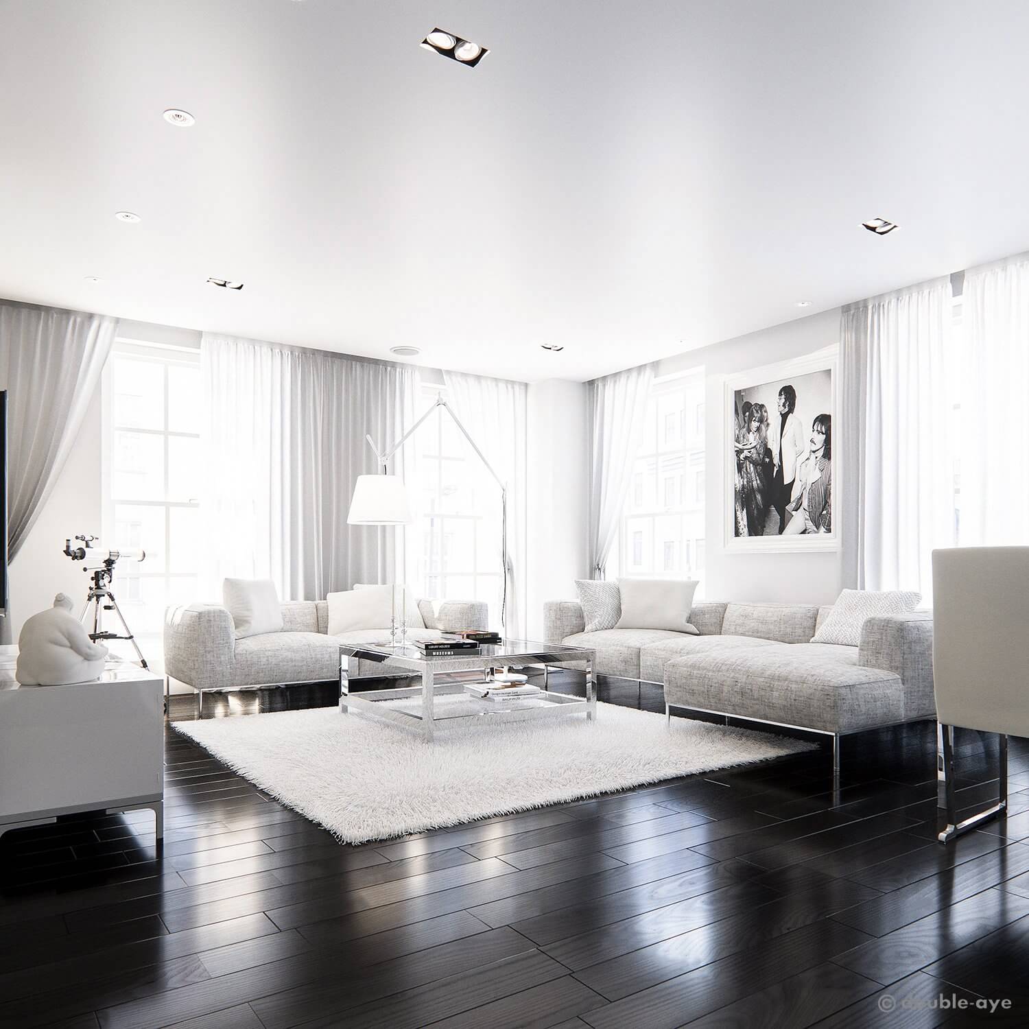 The apple apartments living room white - cgi visualization