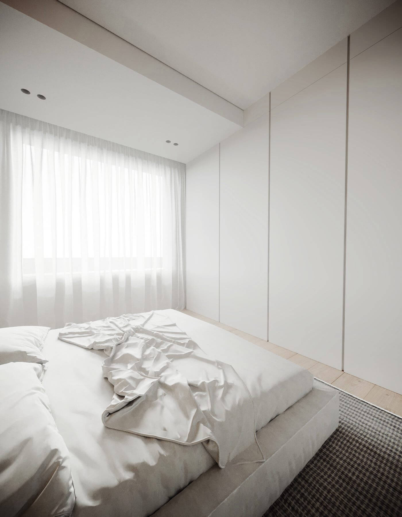 White designer loft entrance bedroom wardrobe - cgi visualization
