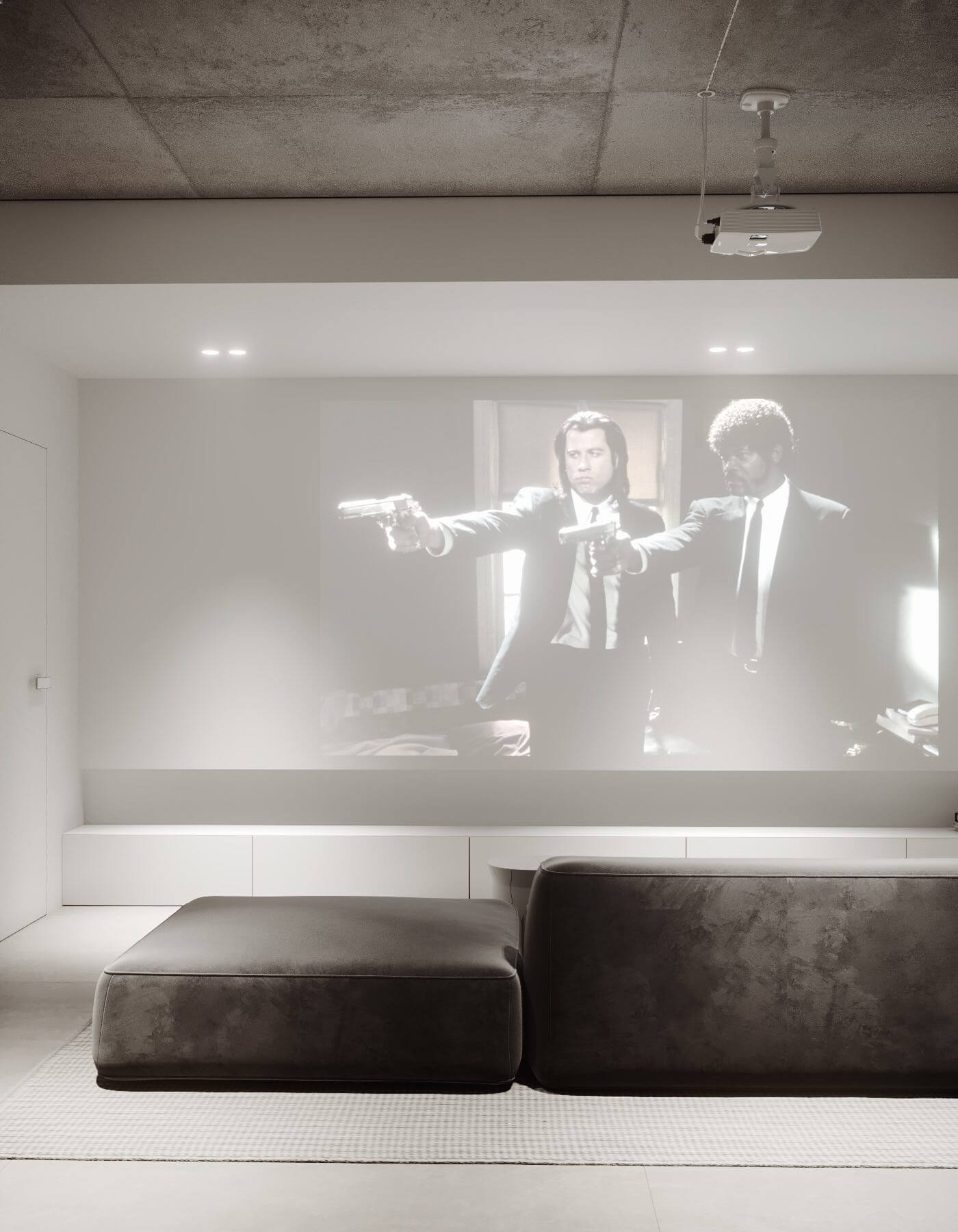 White designer loft living room white light - cgi visualization