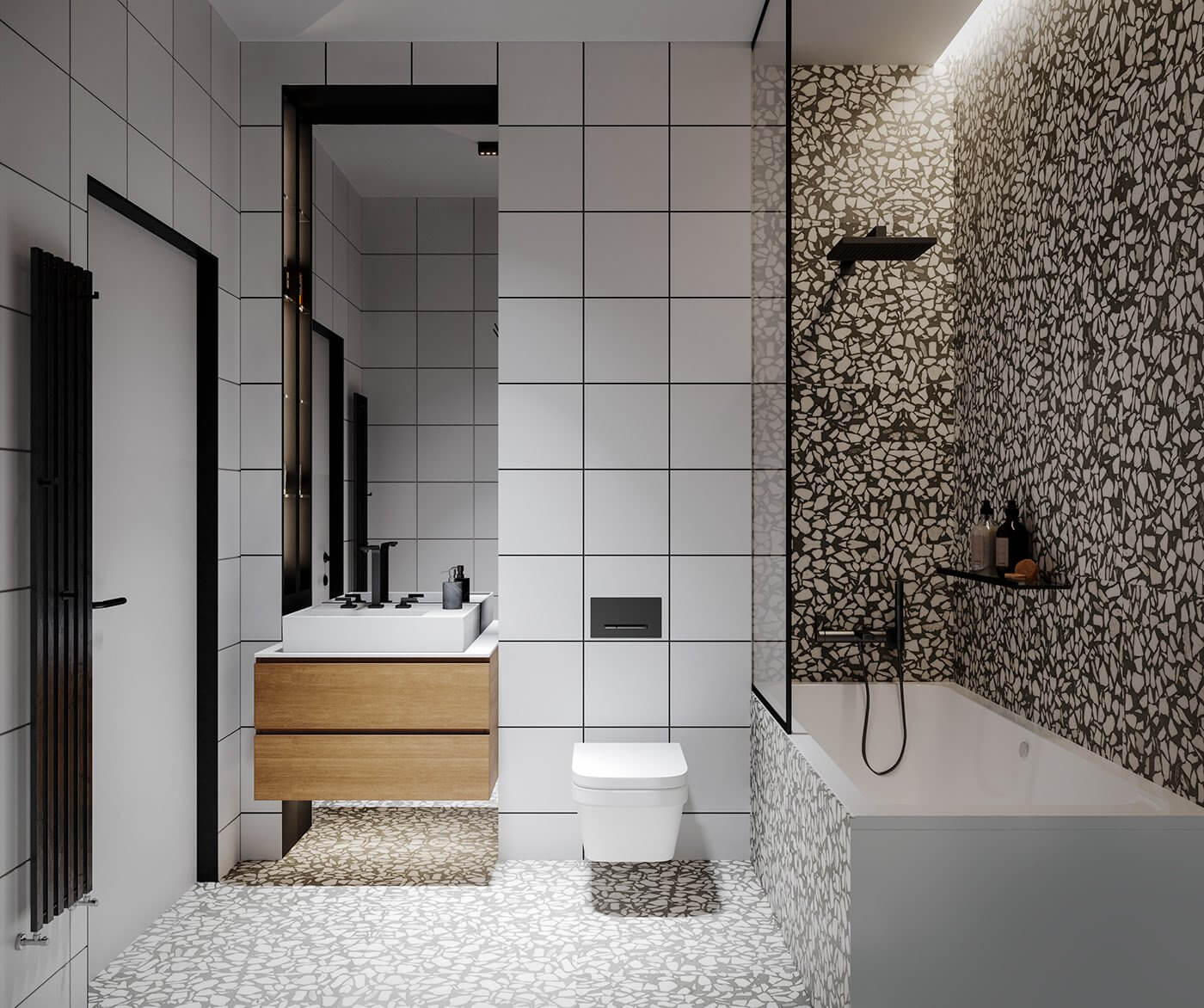 Zalomowa house bathroom shower bathtub - cgi visualization