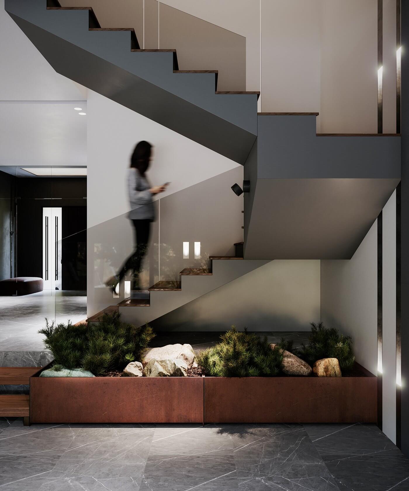 Zalomowa house stairs design - cgi visualization