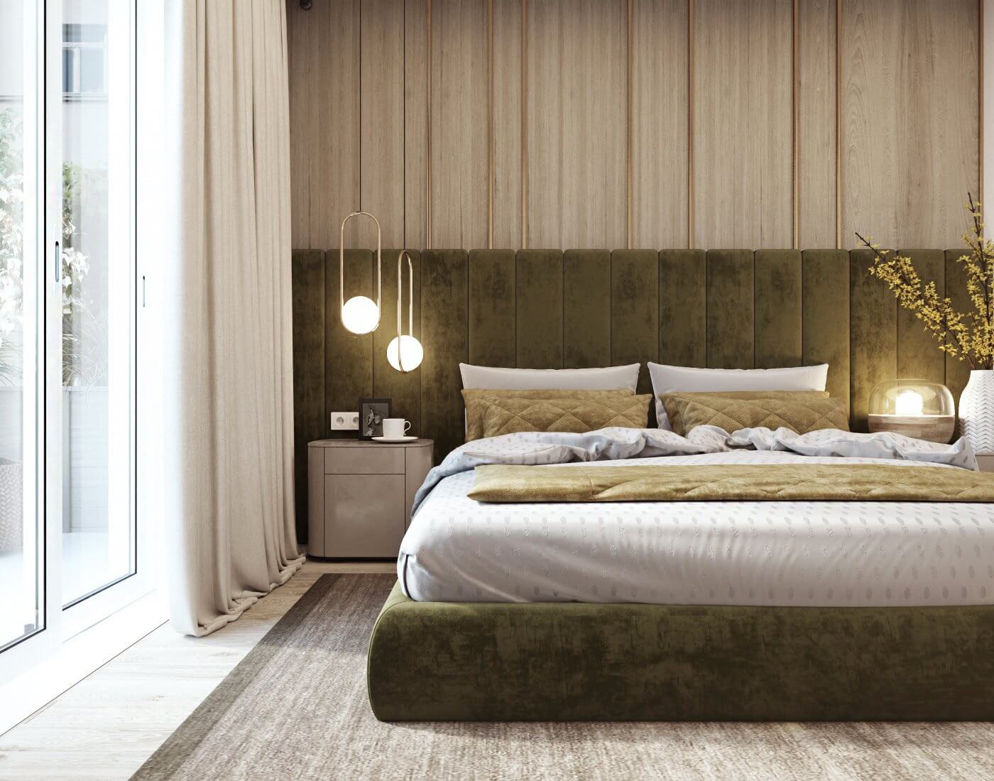 apartment in Milan for a lady bedroom bed - cgi visualization