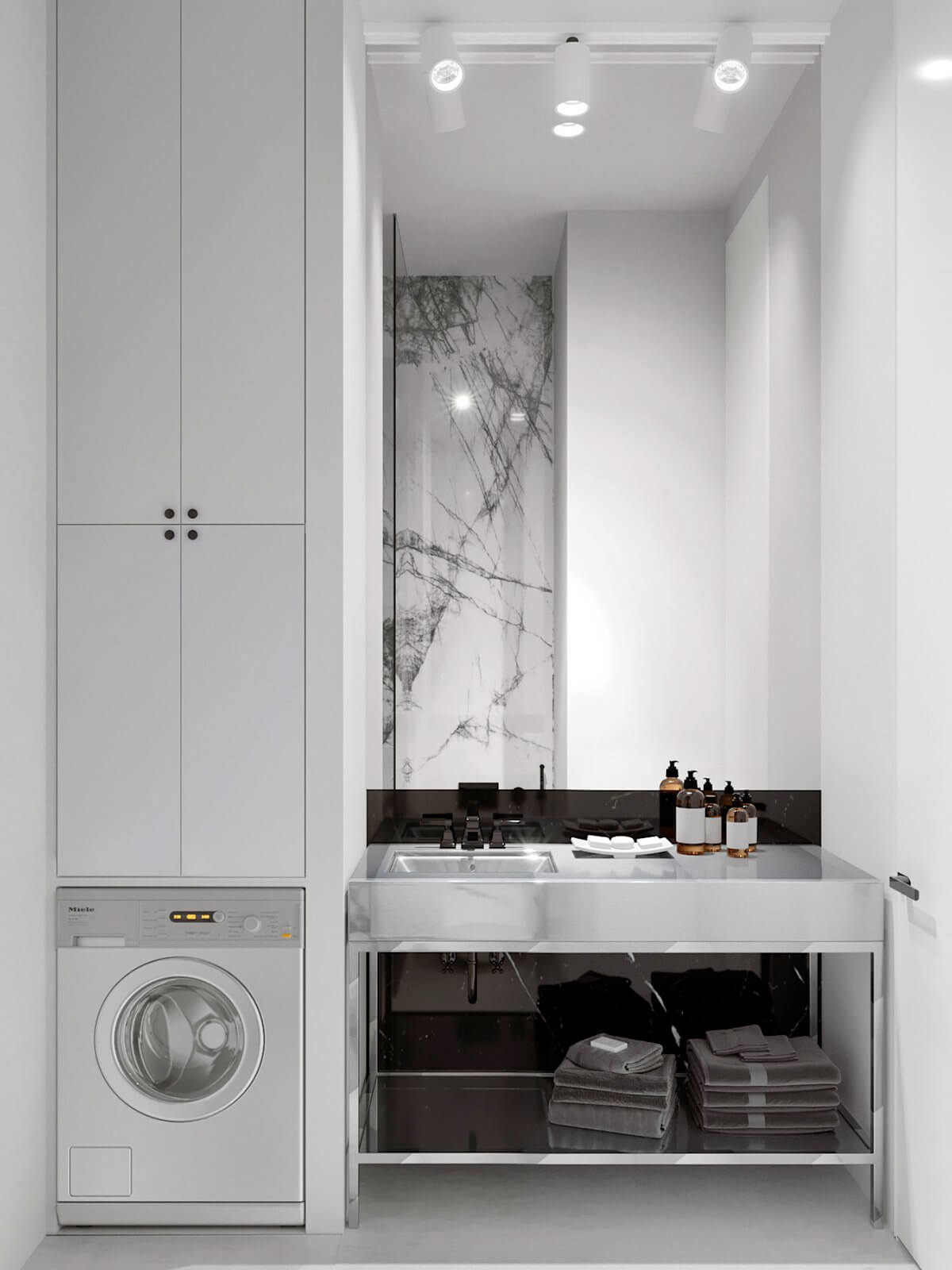 Apartment in Kiev bathroom wash basin stainless steel - cgi visualization