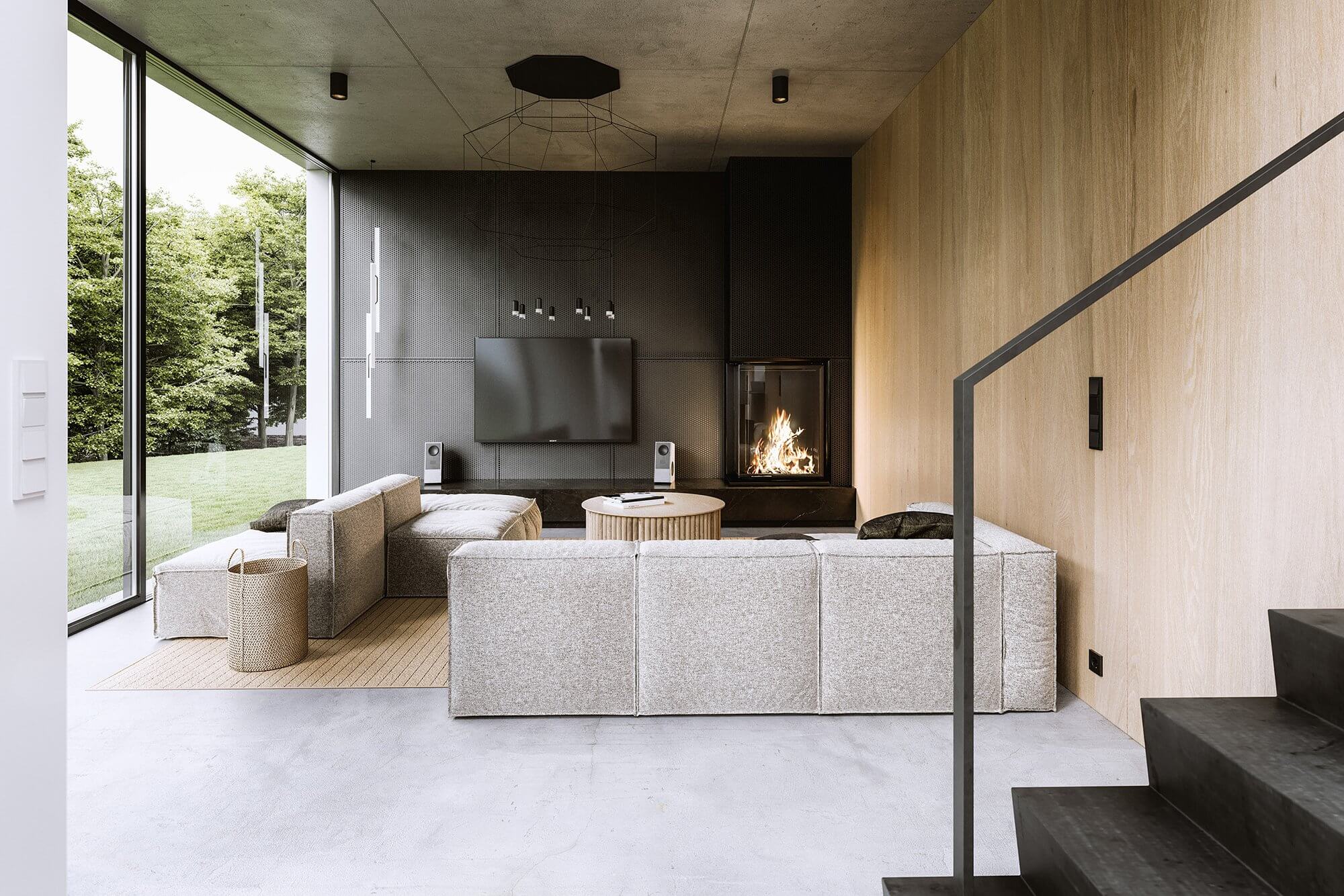 Dark Elegance Loft living room modern - cgi visualization