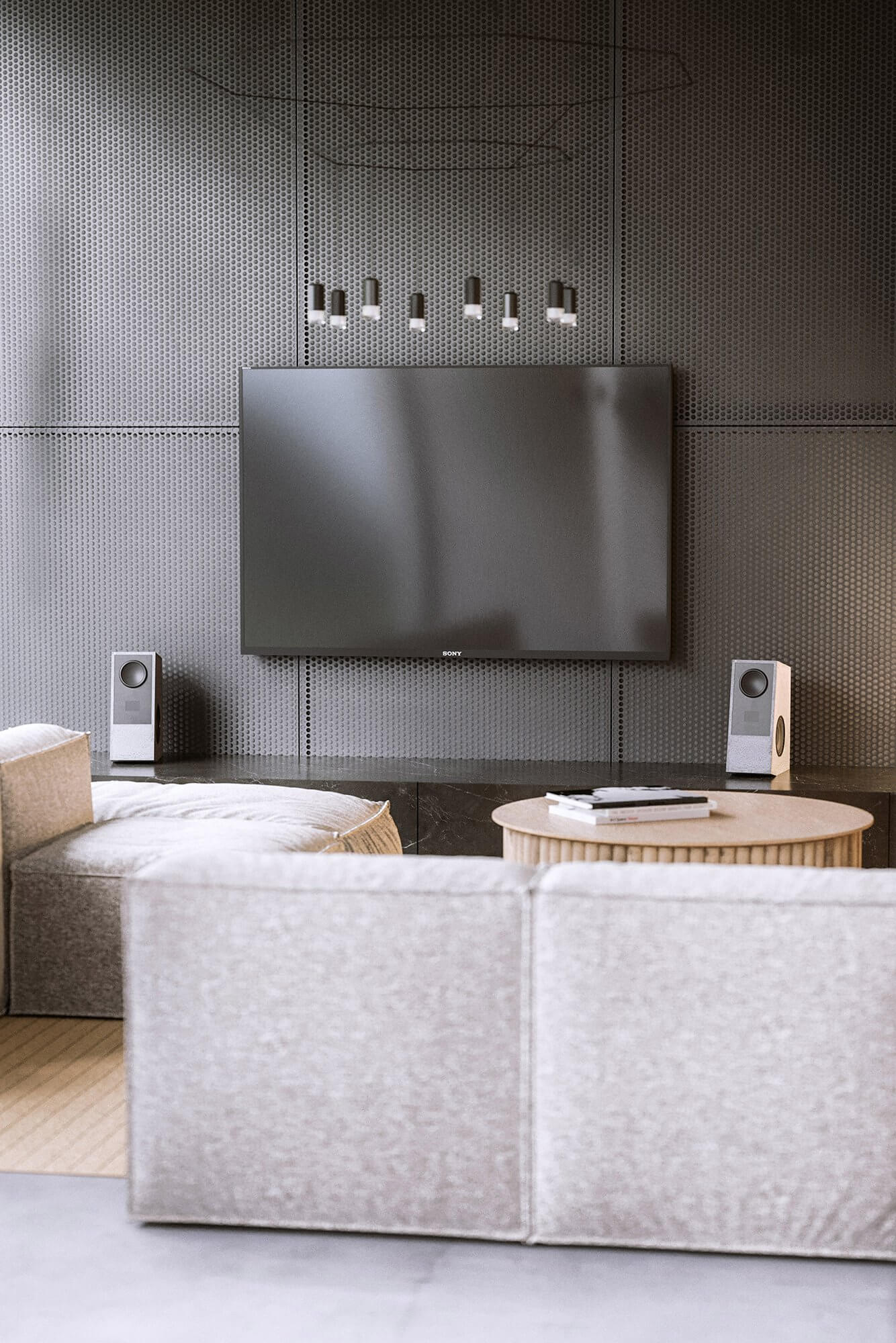 Dark Elegance Loft living room tv wall - cgi visualization