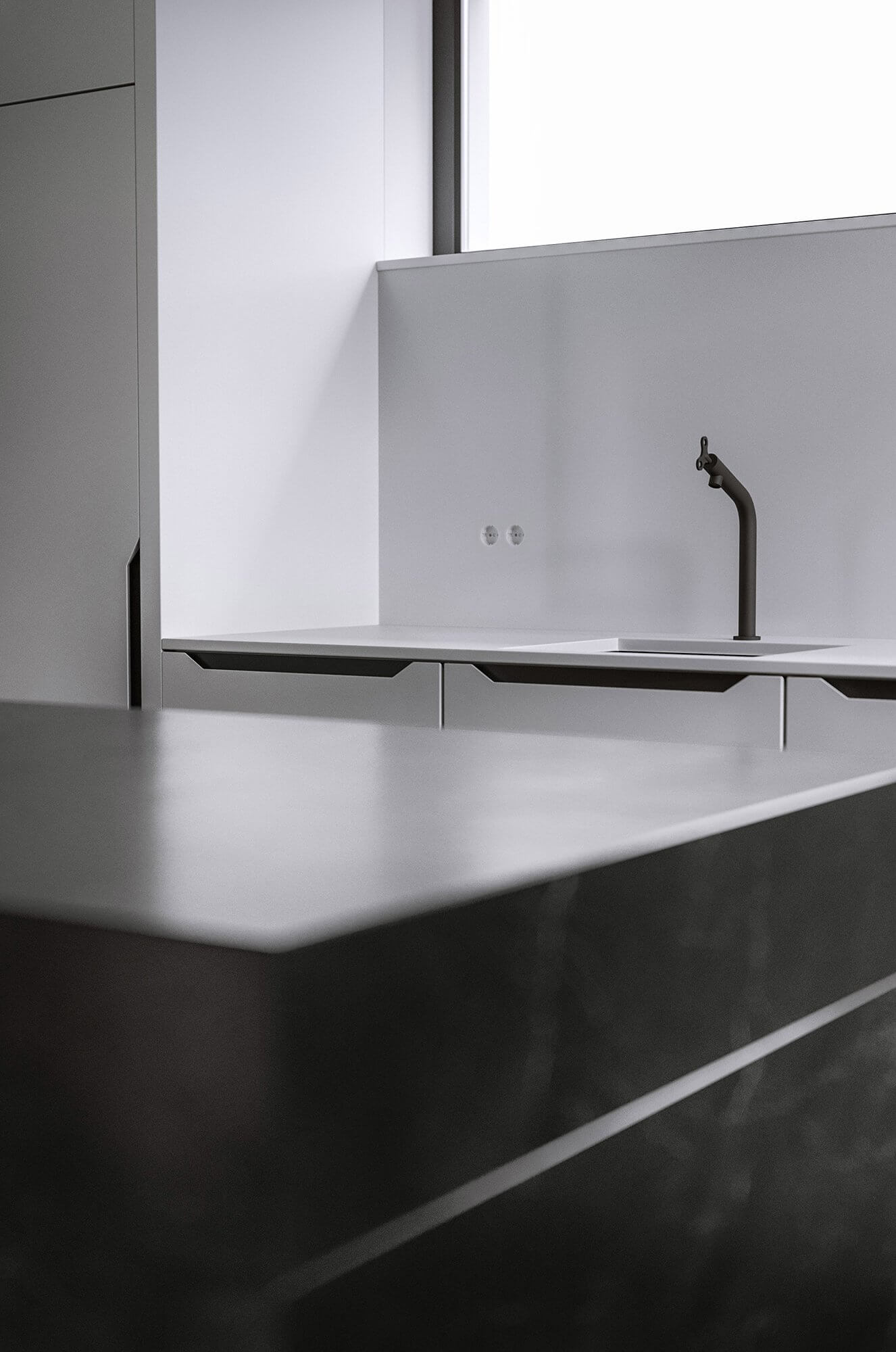 Dark Elegance Loft white black kitchen design - cgi visualization