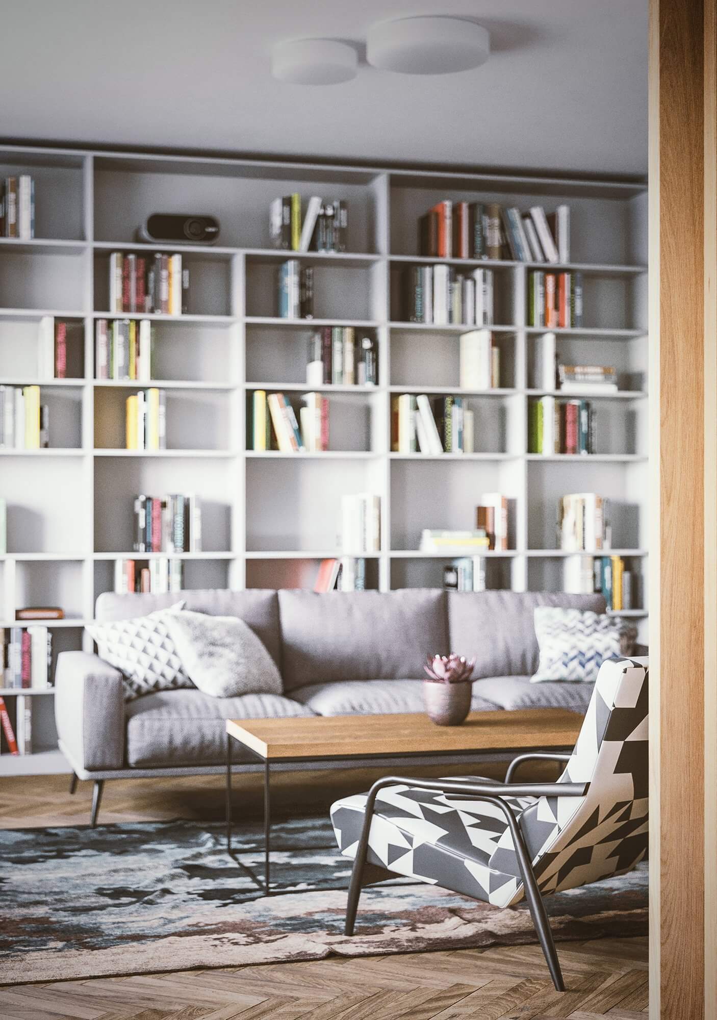Flat Niche modern living room bookshelf - cgi visualization