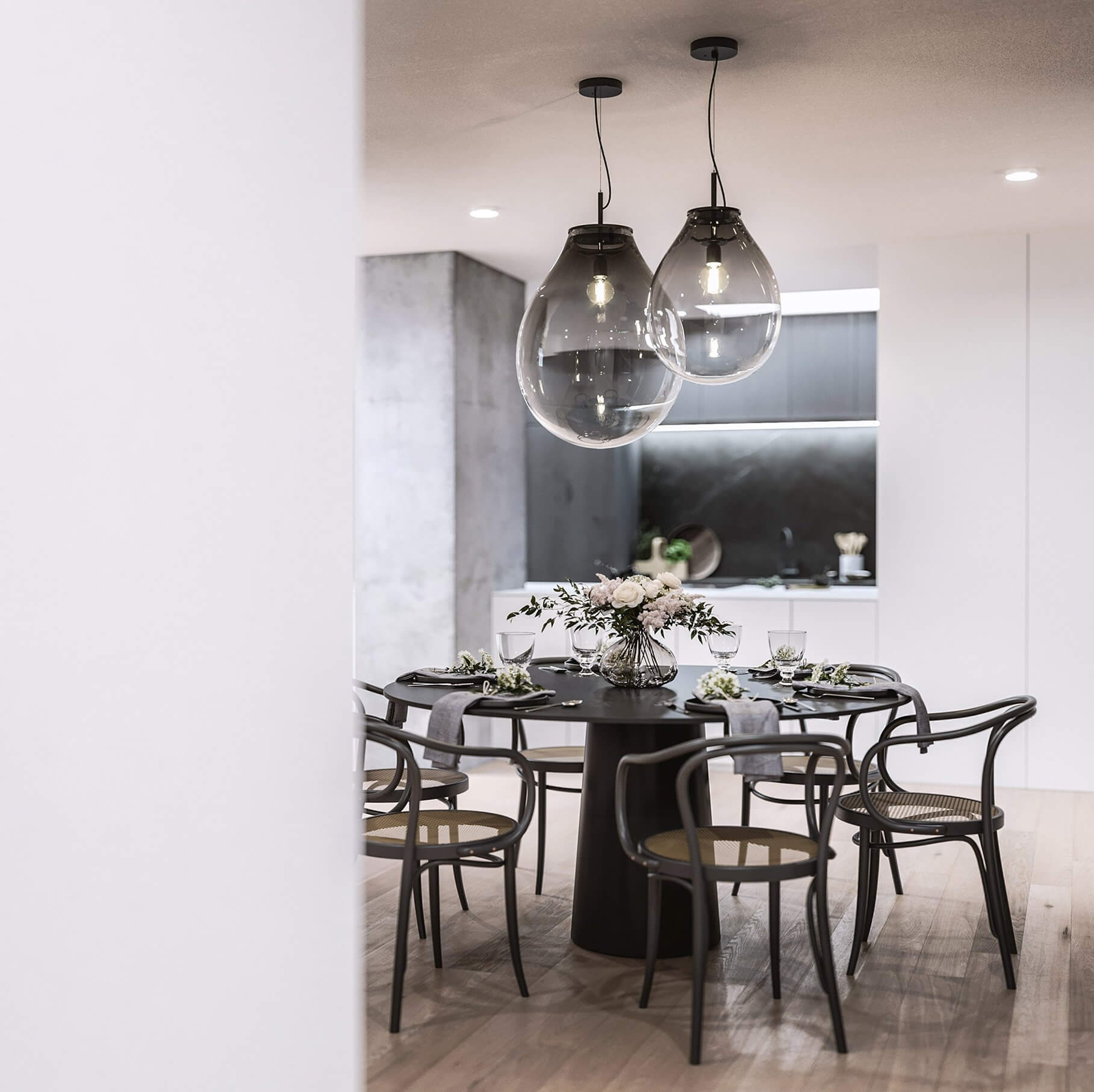 Mánesova Designer Apartment classic dinning room glass bulp pendant lamps - cgi visualization