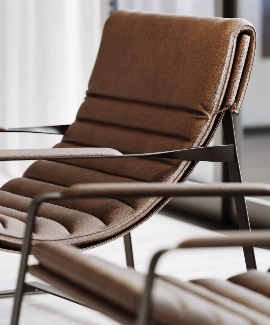 The glaze house living room lounge chair leather brown - cgi visualization
